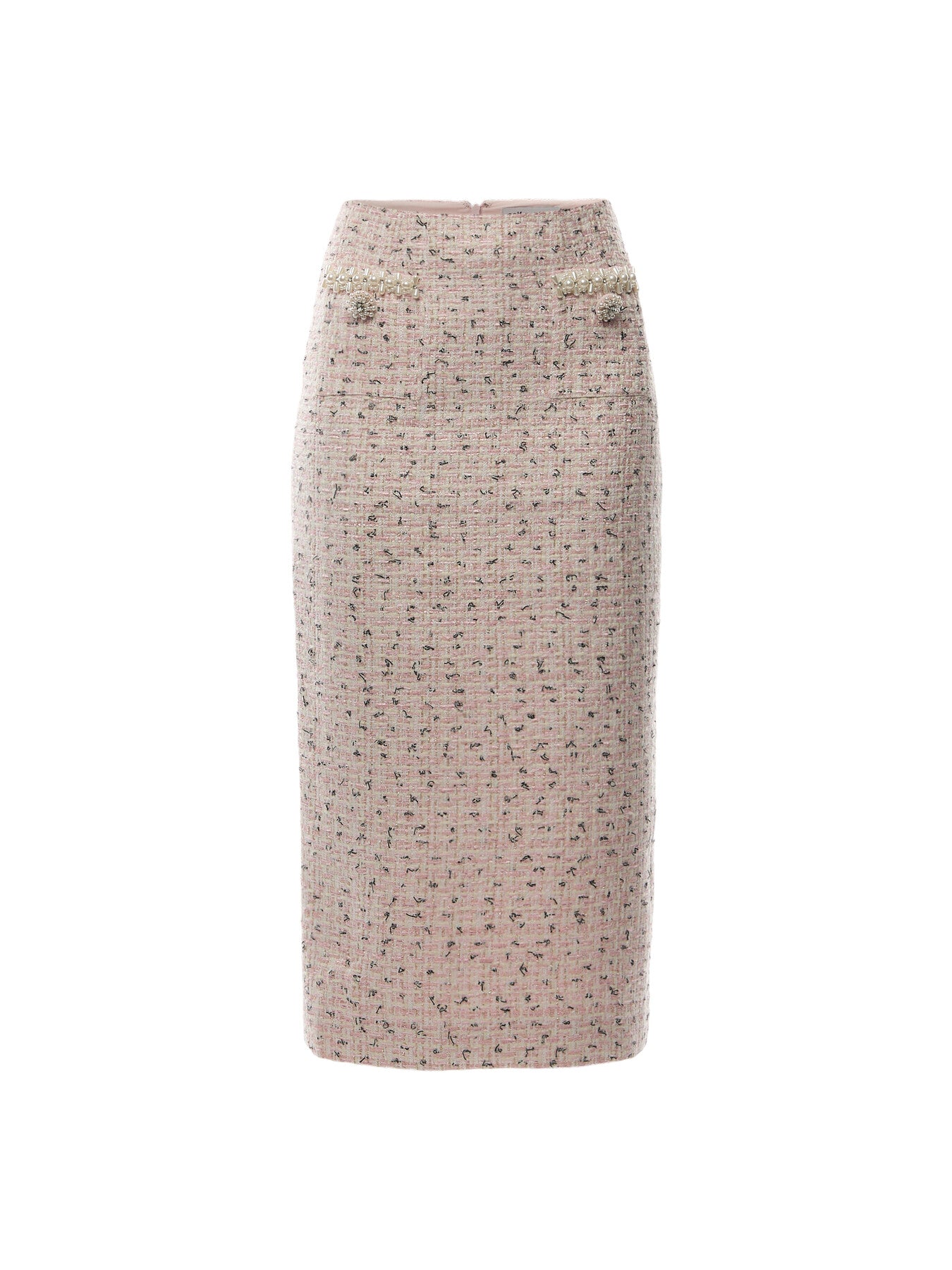 Pink Boucle Pearl Midi Skirt