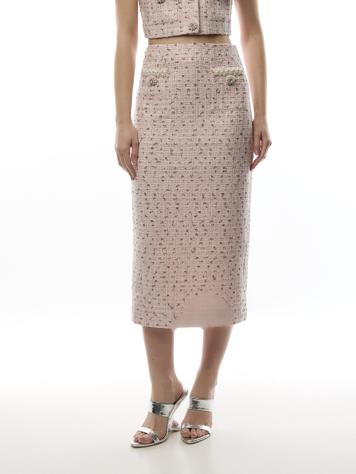 Pink Boucle Pearl Midi Skirt