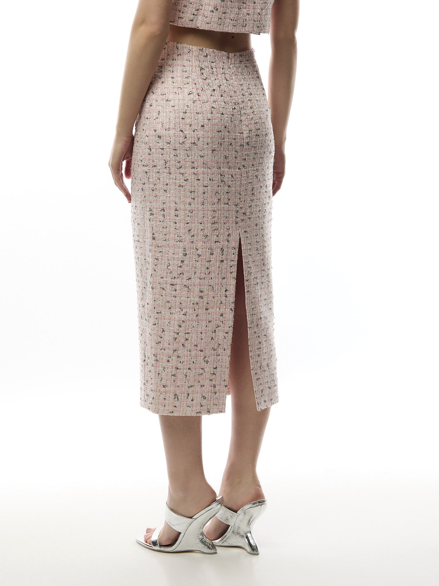 Pink Boucle Pearl Midi Skirt