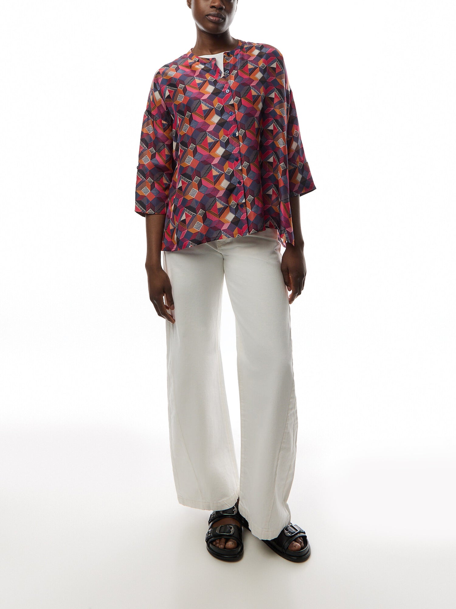 Stitches Squares Silk Shirt