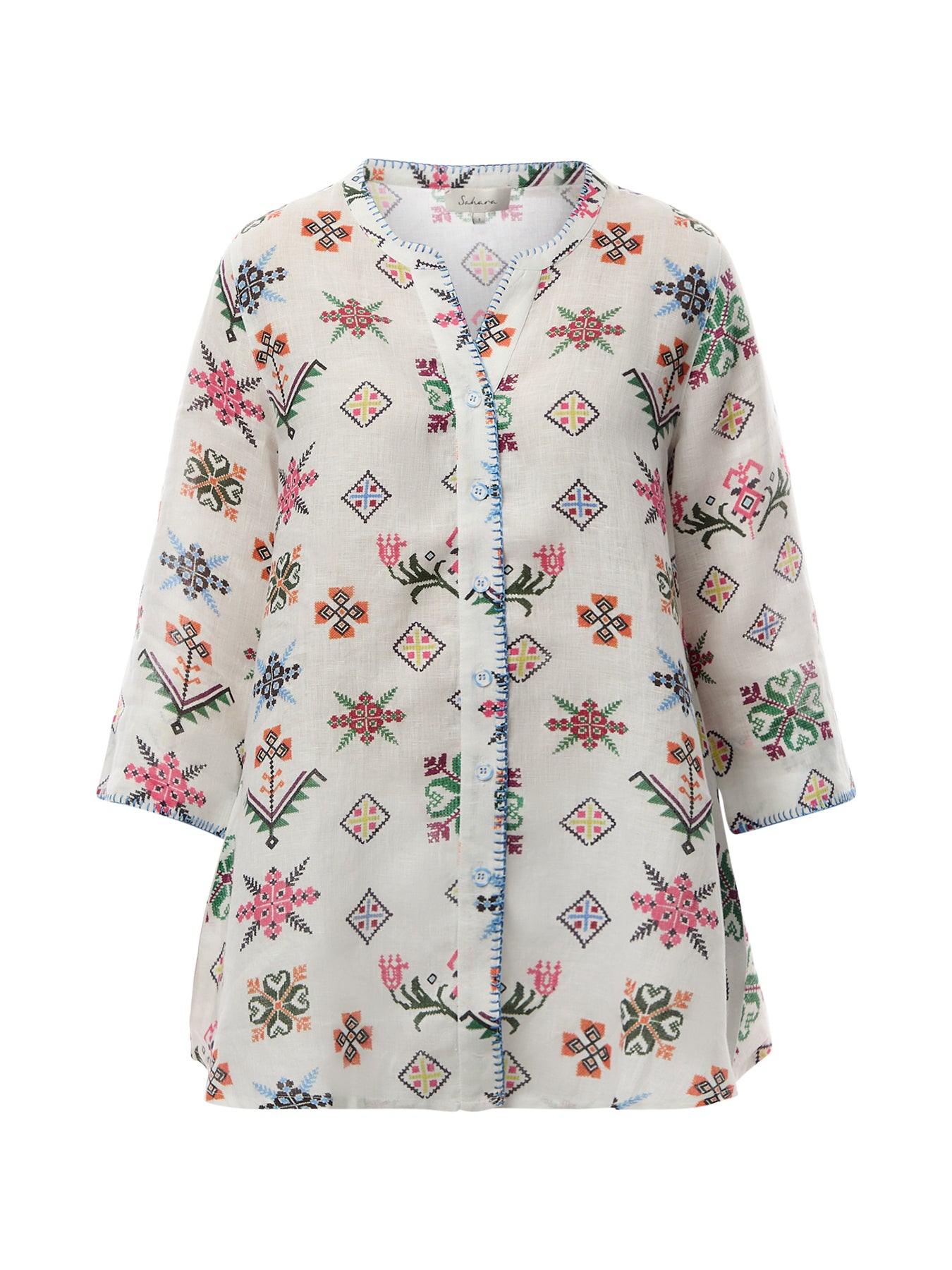 Cross Stitch Print Linen Jacket