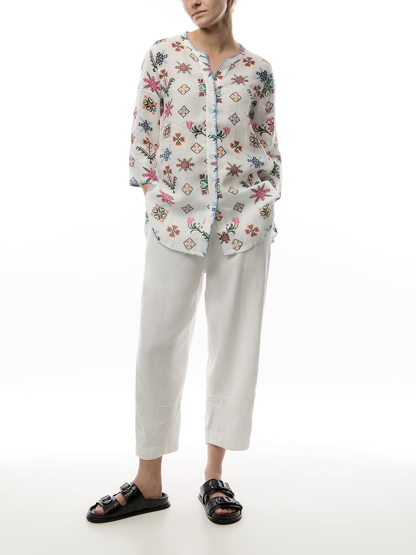 Cross Stitch Print Linen Jacket
