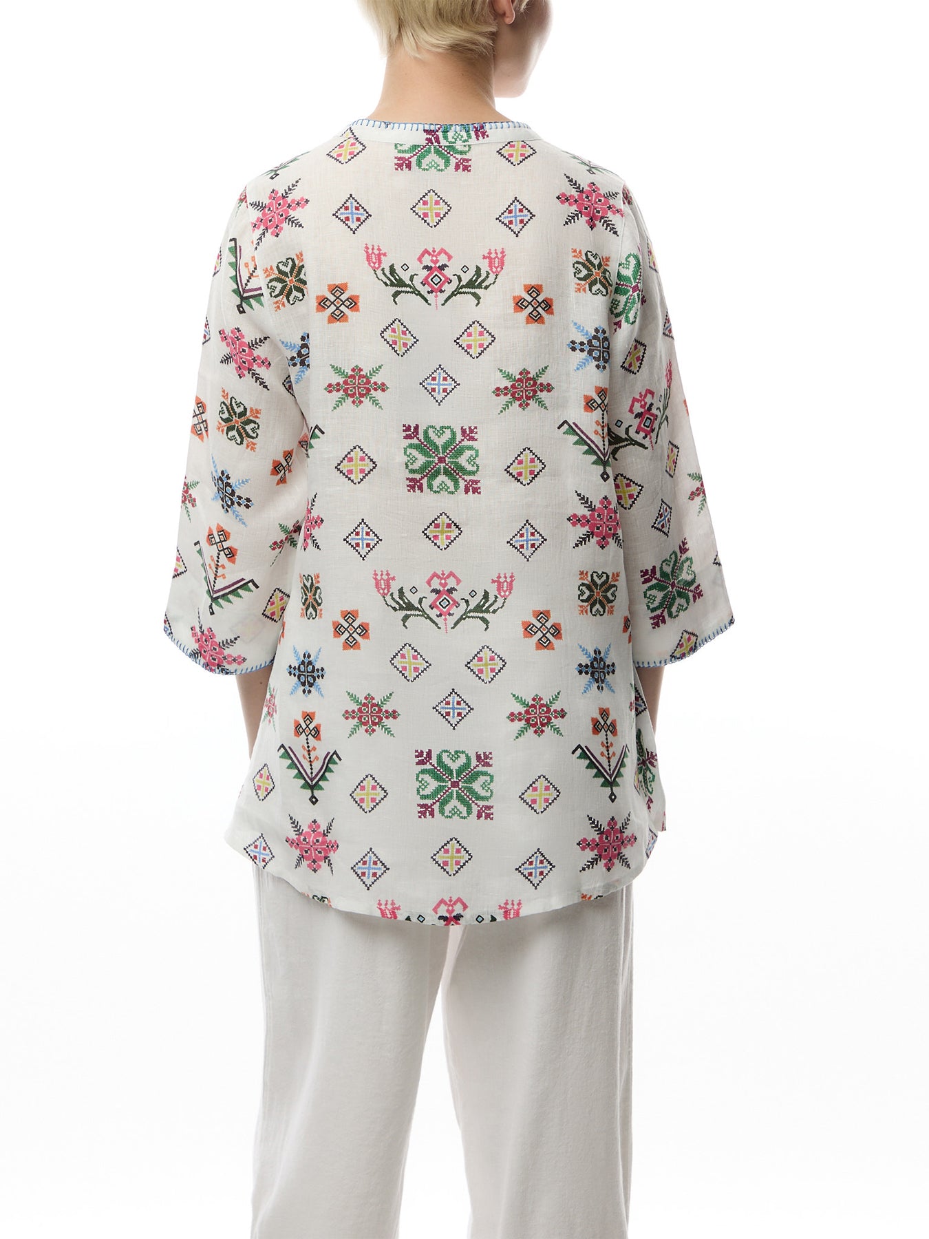Cross Stitch Print Linen Jacket
