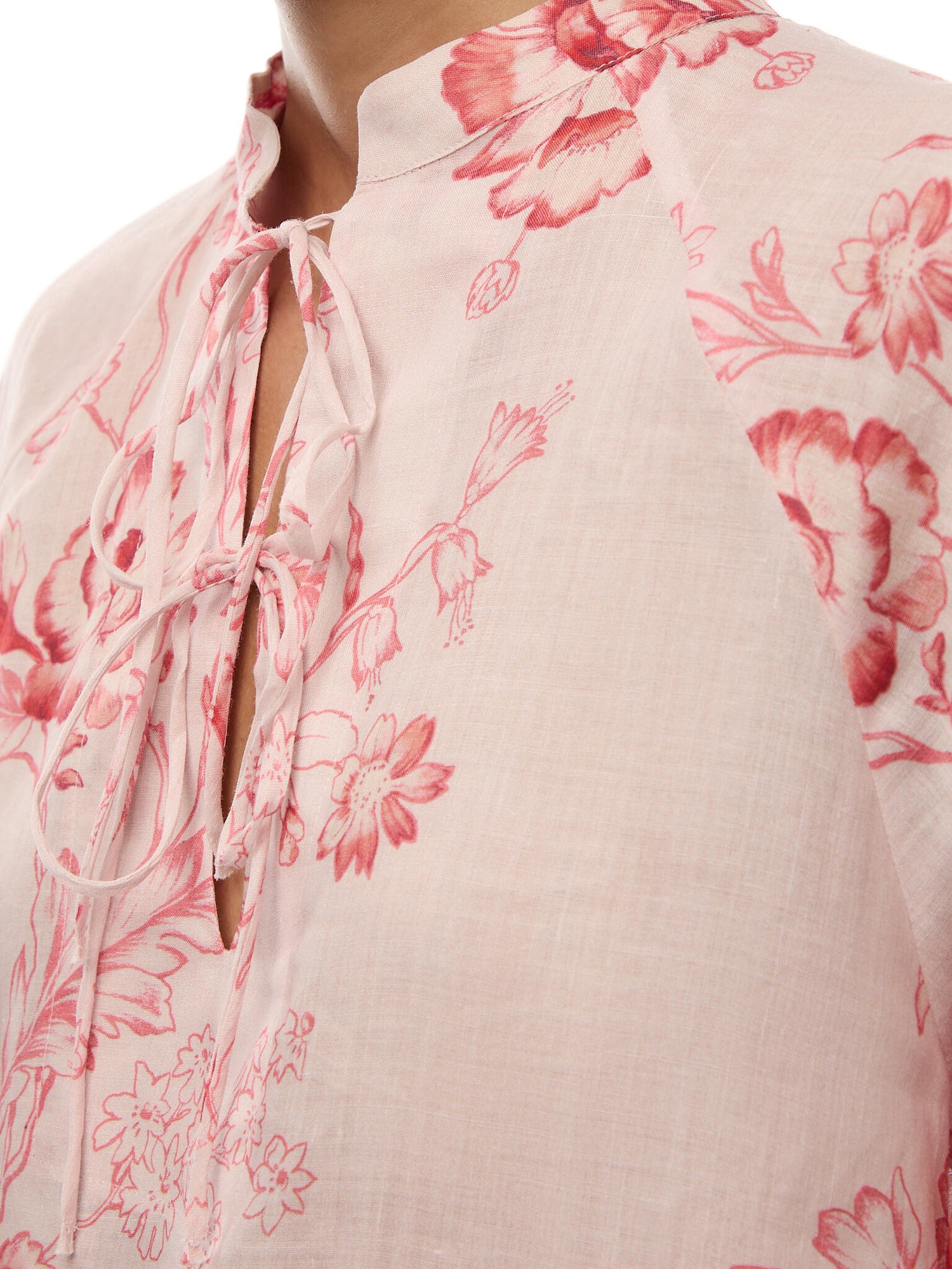 Viterbo Long Sleeve Tie Neck Top Pink Floral Print