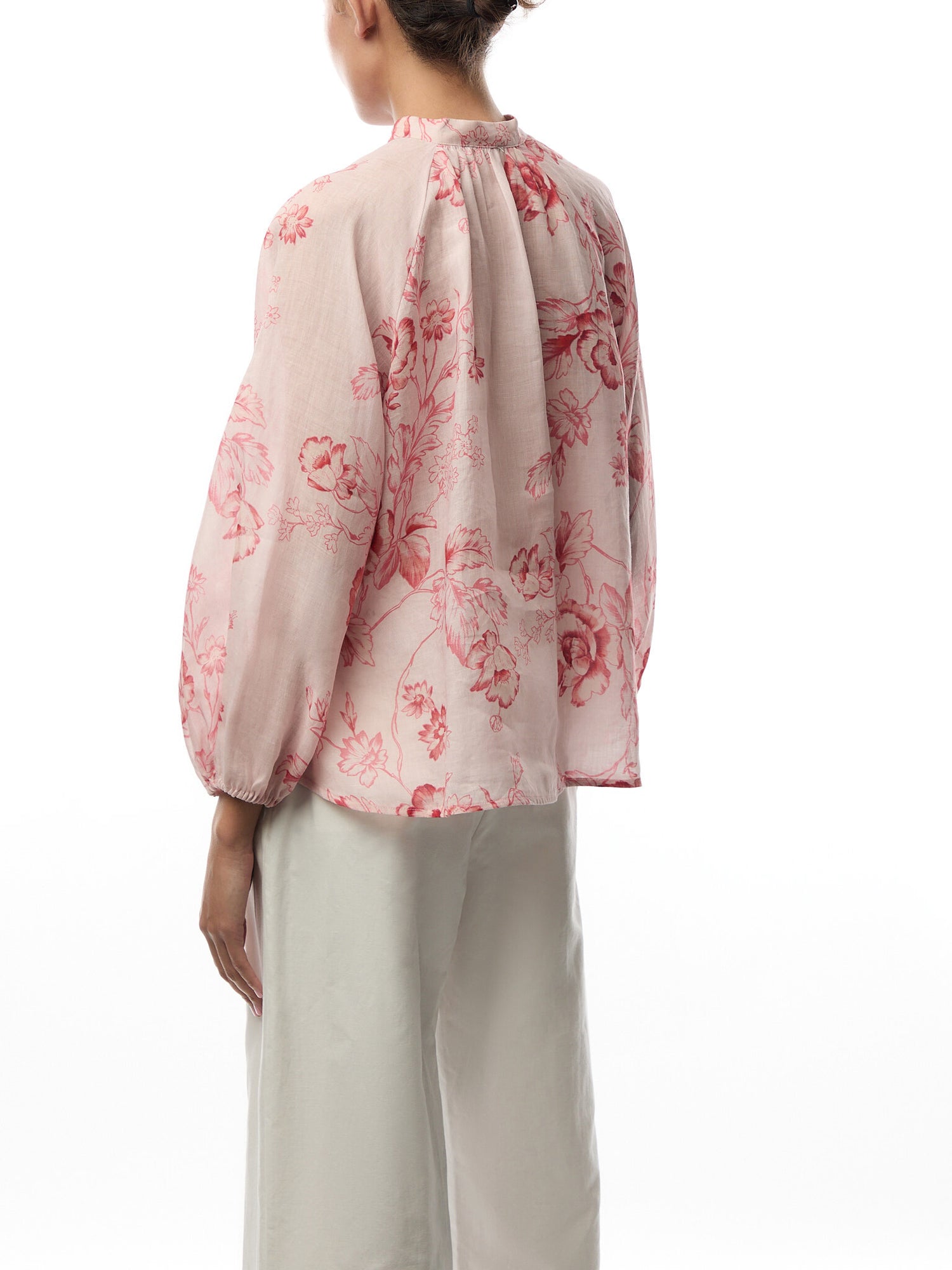 Viterbo Long Sleeve Tie Neck Top Pink Floral Print
