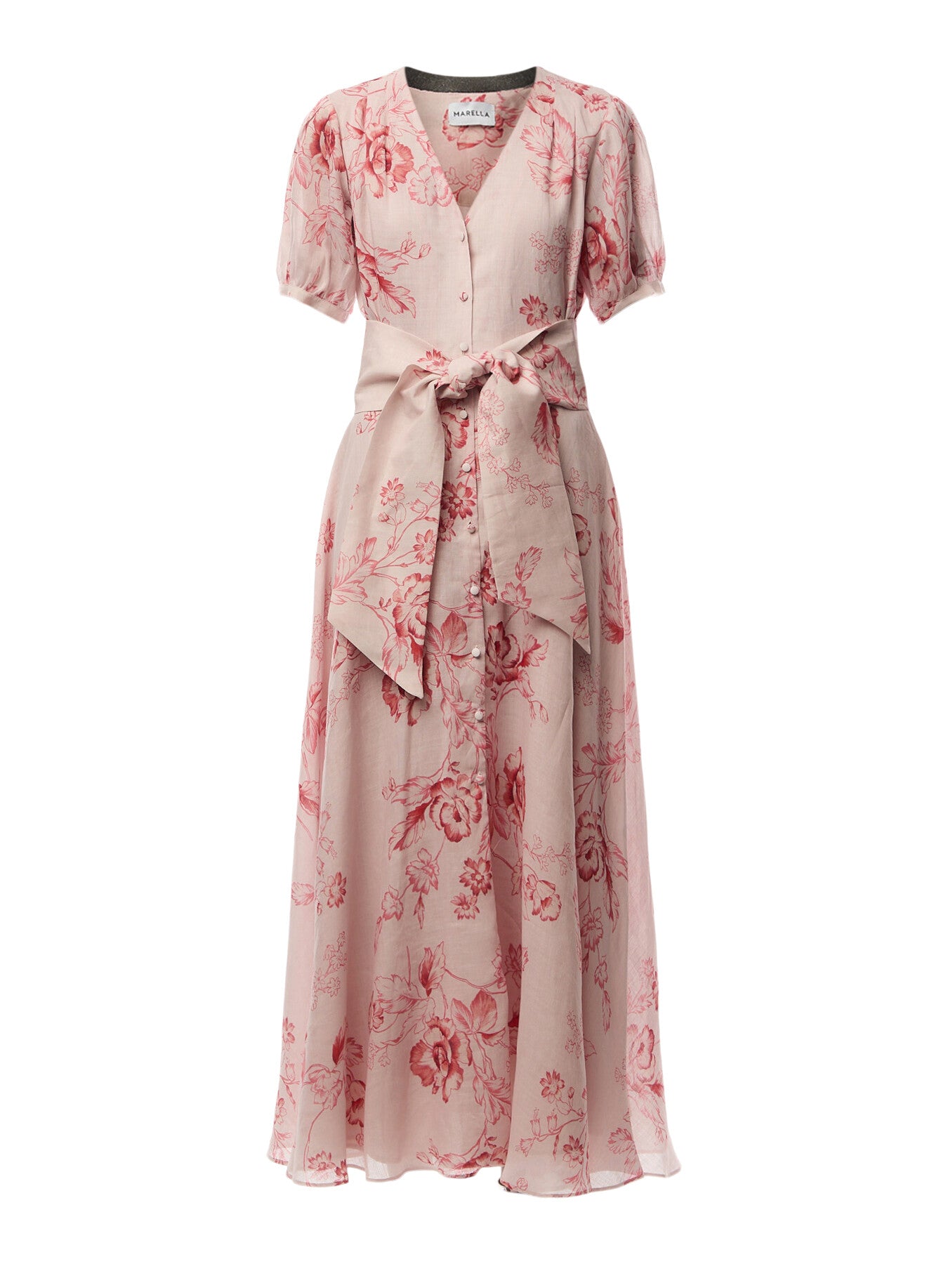 Regard Puff Sleeve Button Down Dress Pink Floral Print