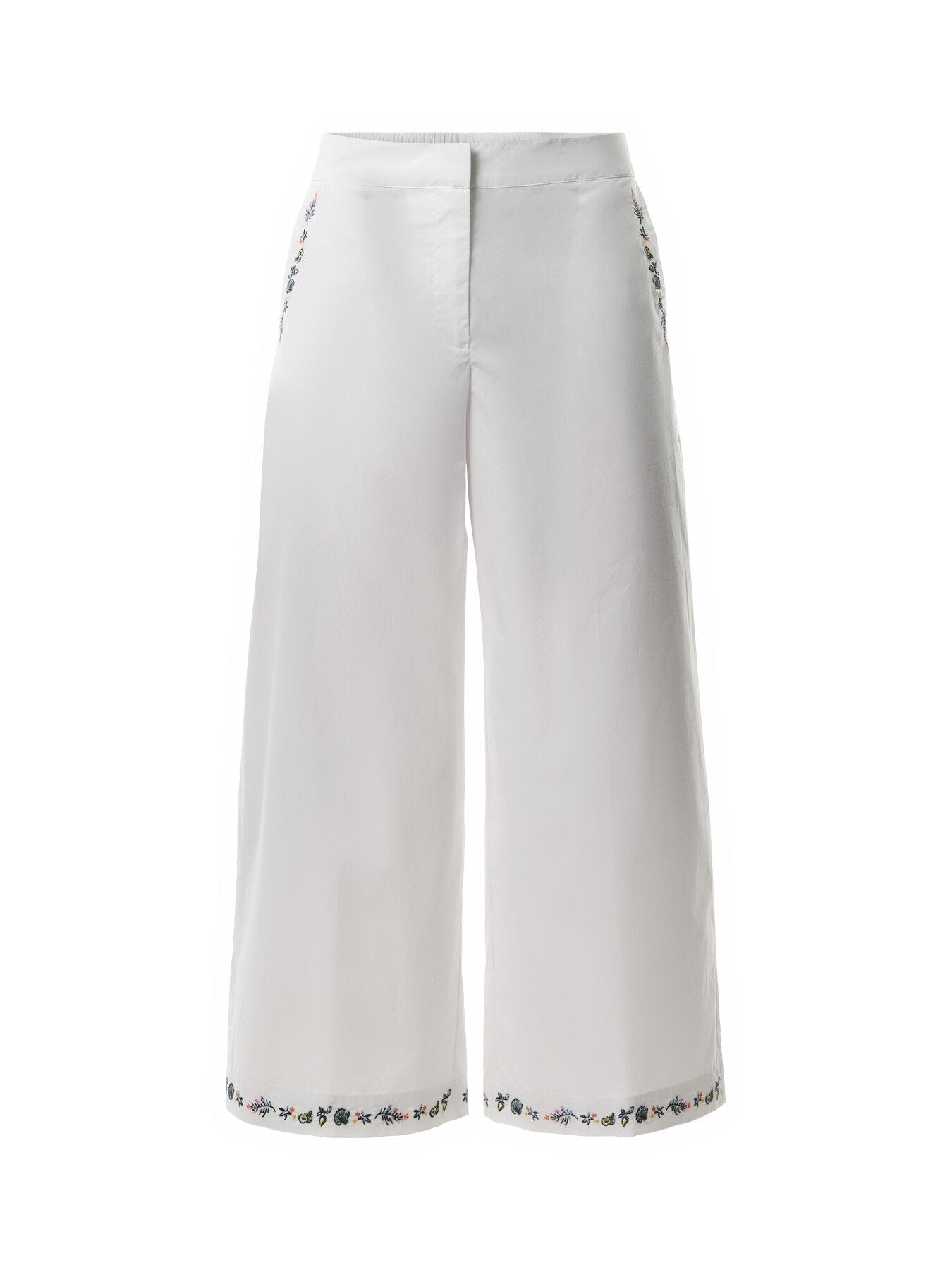 Orano Wide Leg Trouser Ebroidered Hem White