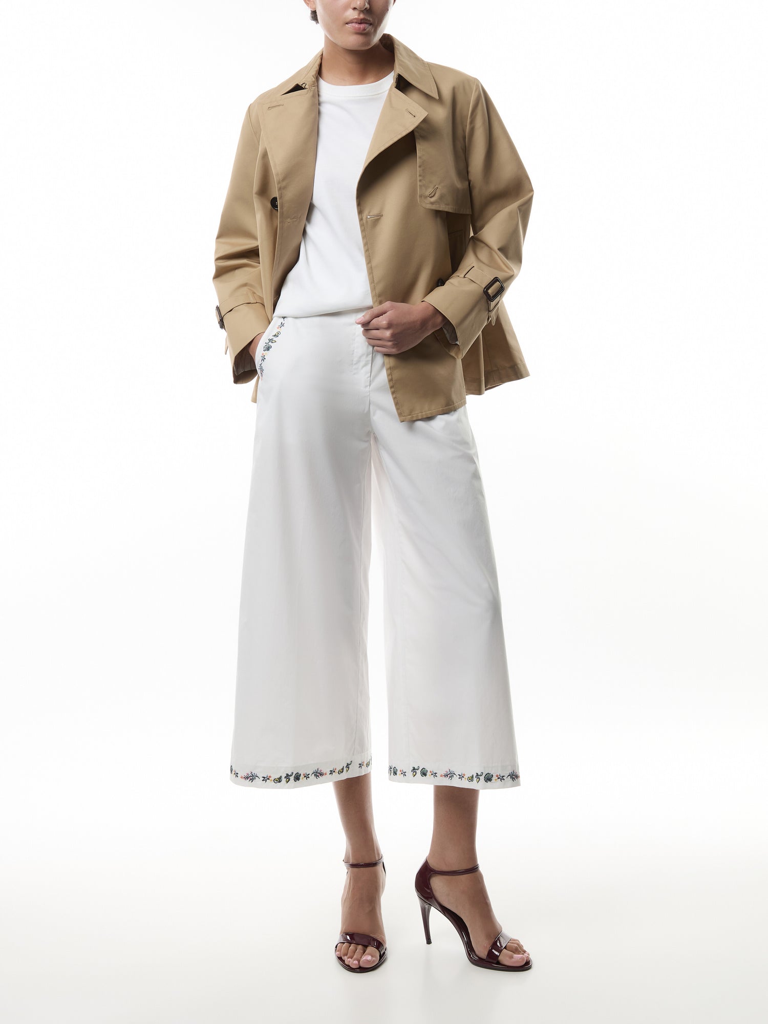 Orano Wide Leg Trouser Ebroidered Hem White