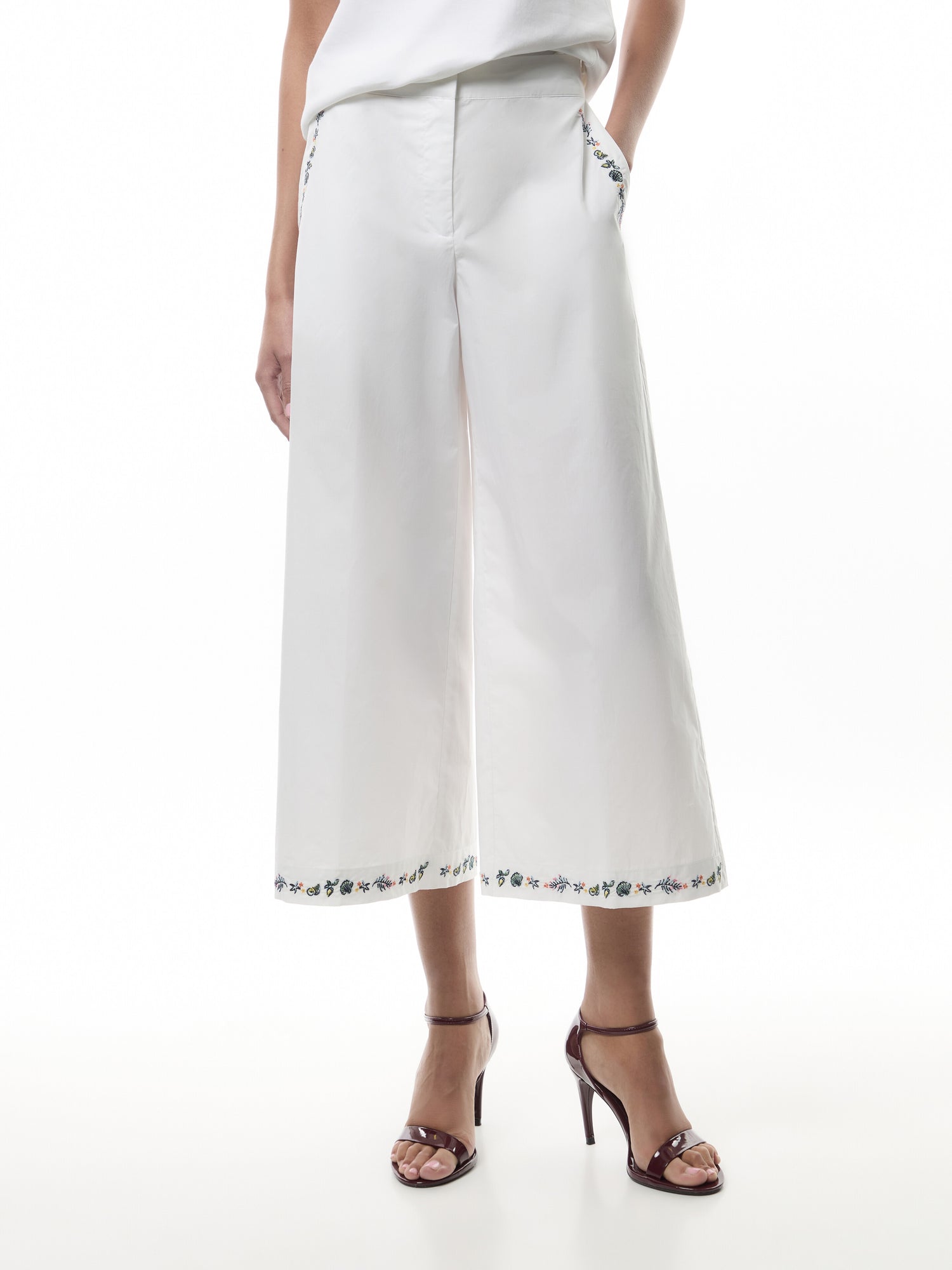 Orano Wide Leg Trouser Ebroidered Hem White