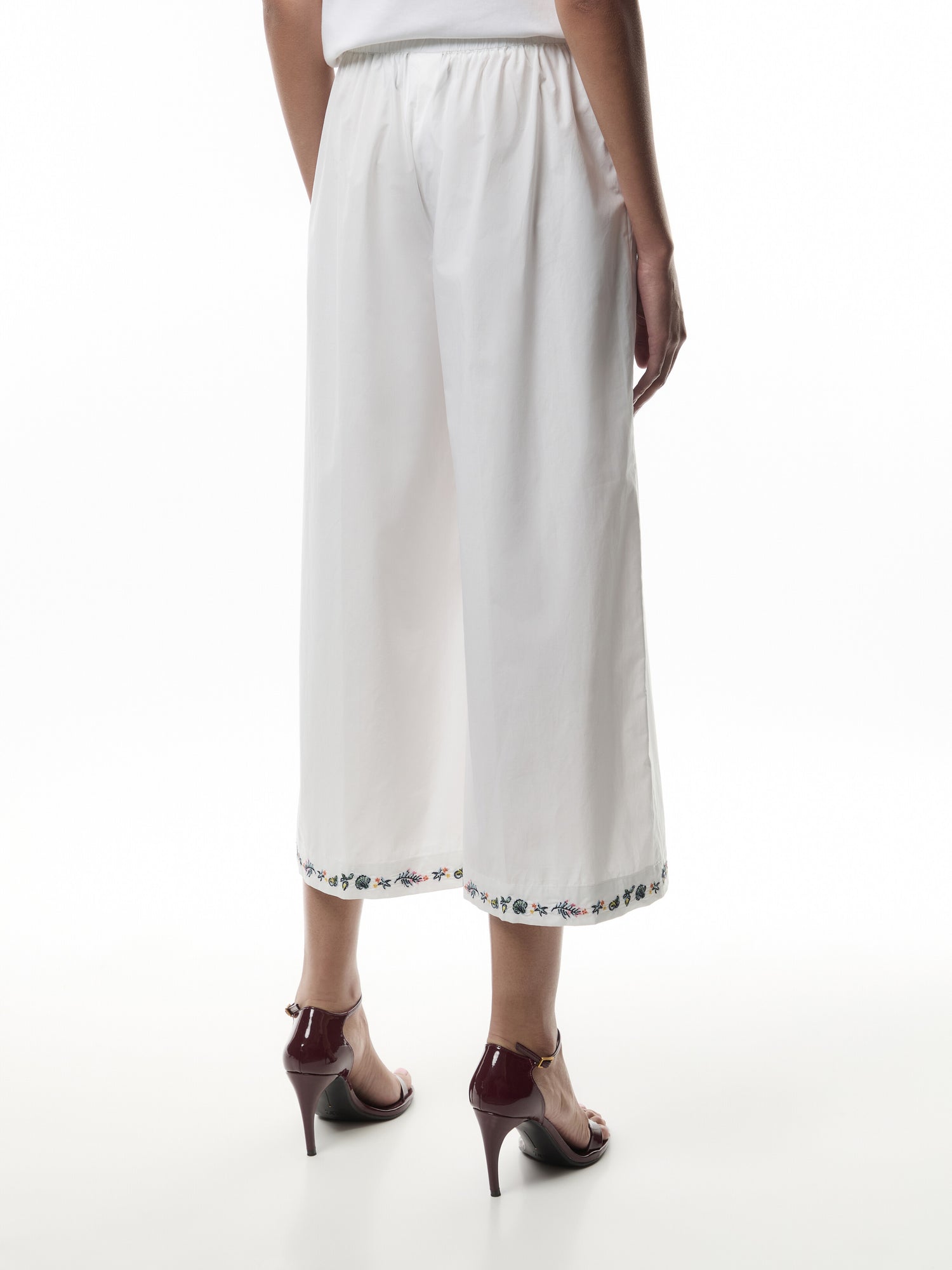 Orano Wide Leg Trouser Ebroidered Hem White
