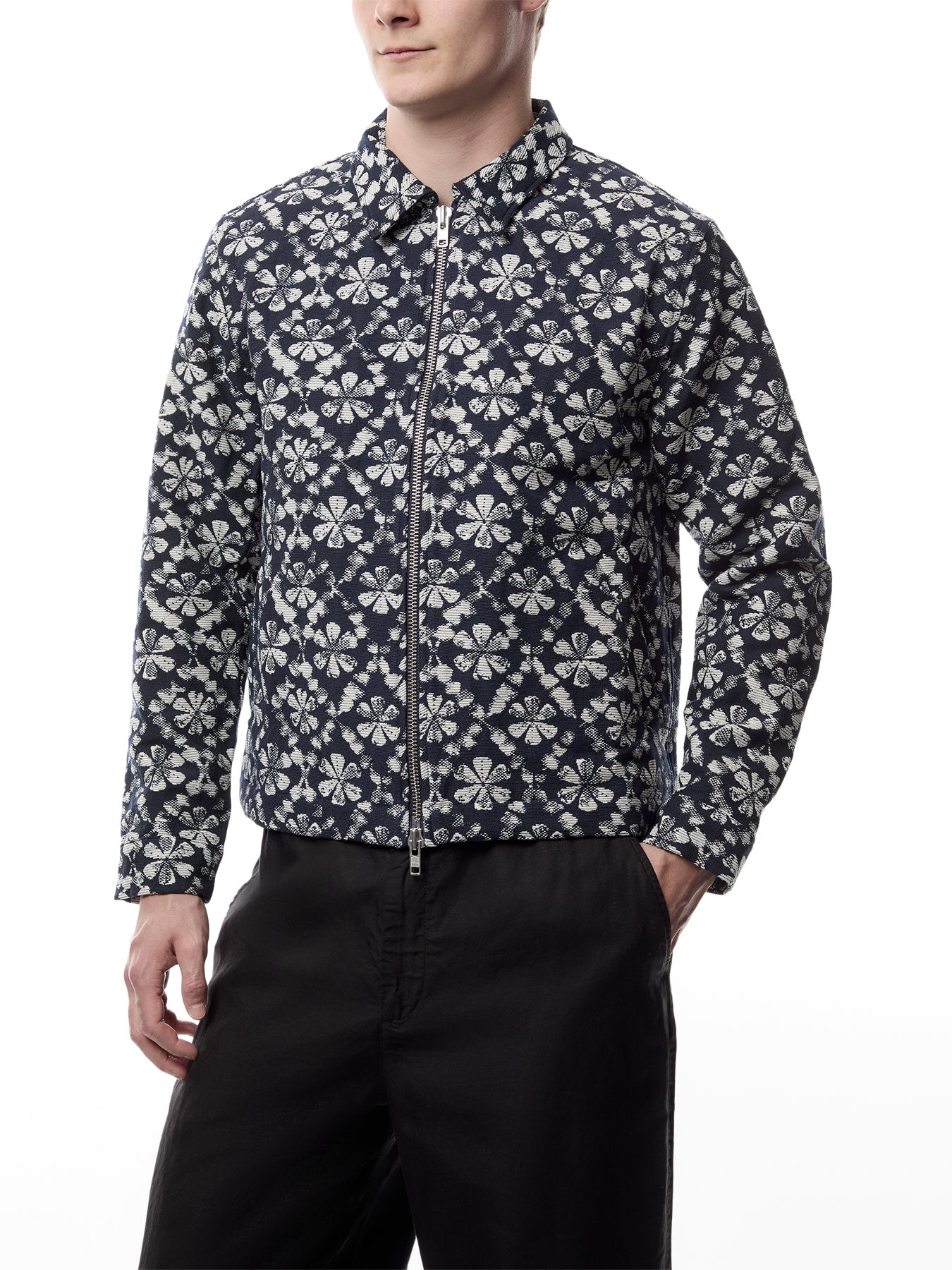 Eldon Navy Flower Stamp Jacquard Jacket