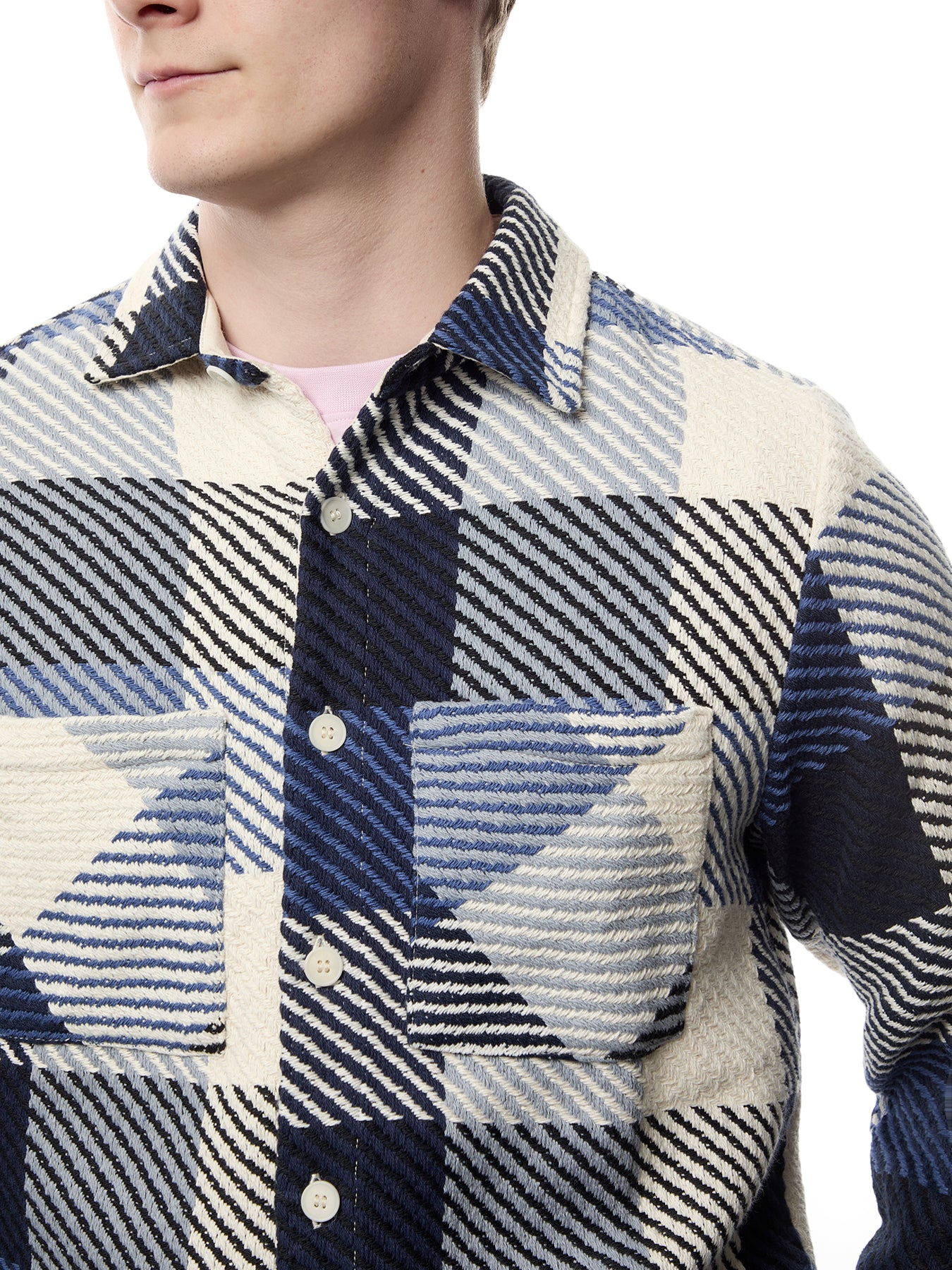 Whiting Navy And Ecru Block Check Overshirt