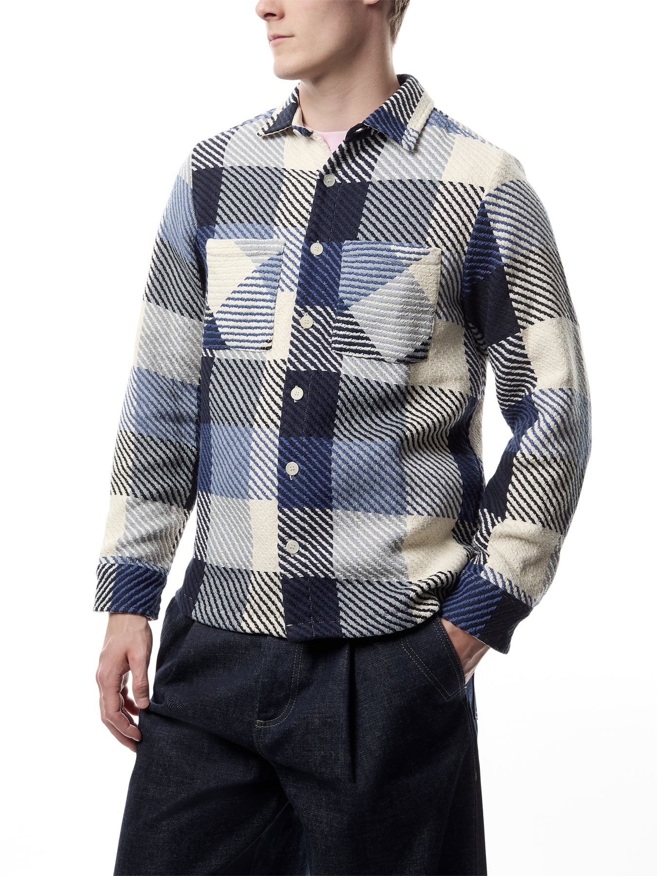 Whiting Navy And Ecru Block Check Overshirt