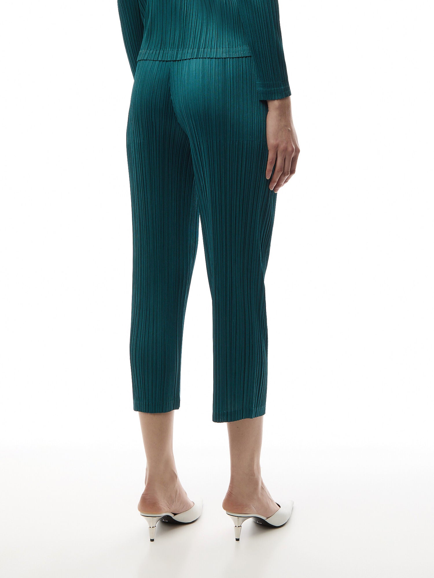 Pleats Slim Leg Blue Green Pants