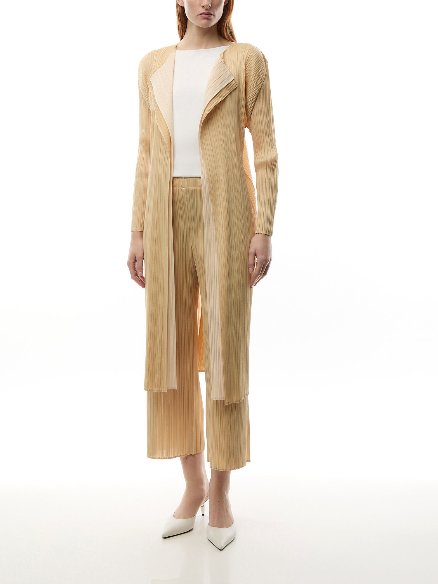 Pleats Merry Bicolour Beige Tie Cardigan Coat