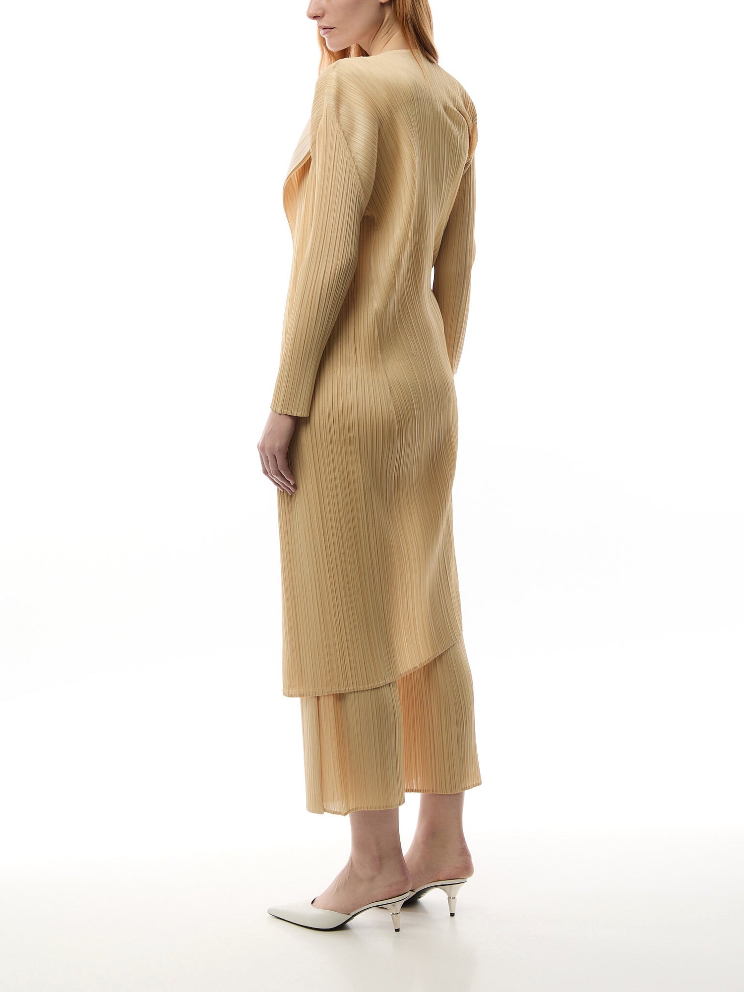 Pleats Merry Bicolour Beige Tie Cardigan Coat
