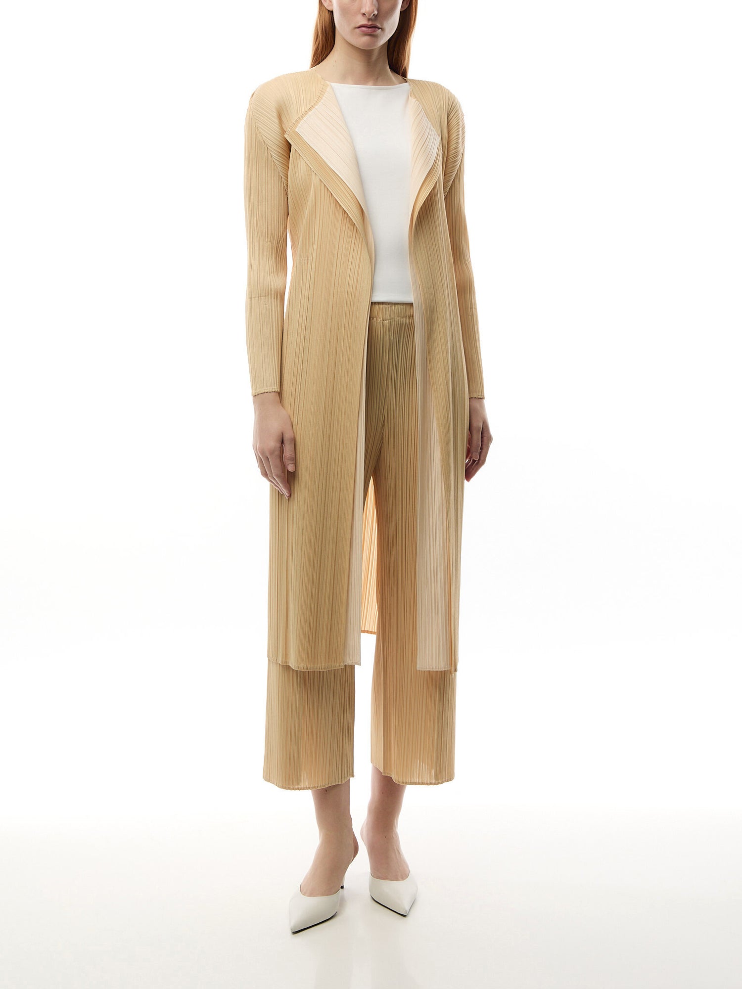 Pleats Merry Bicolour Wide Leg Beige Pants