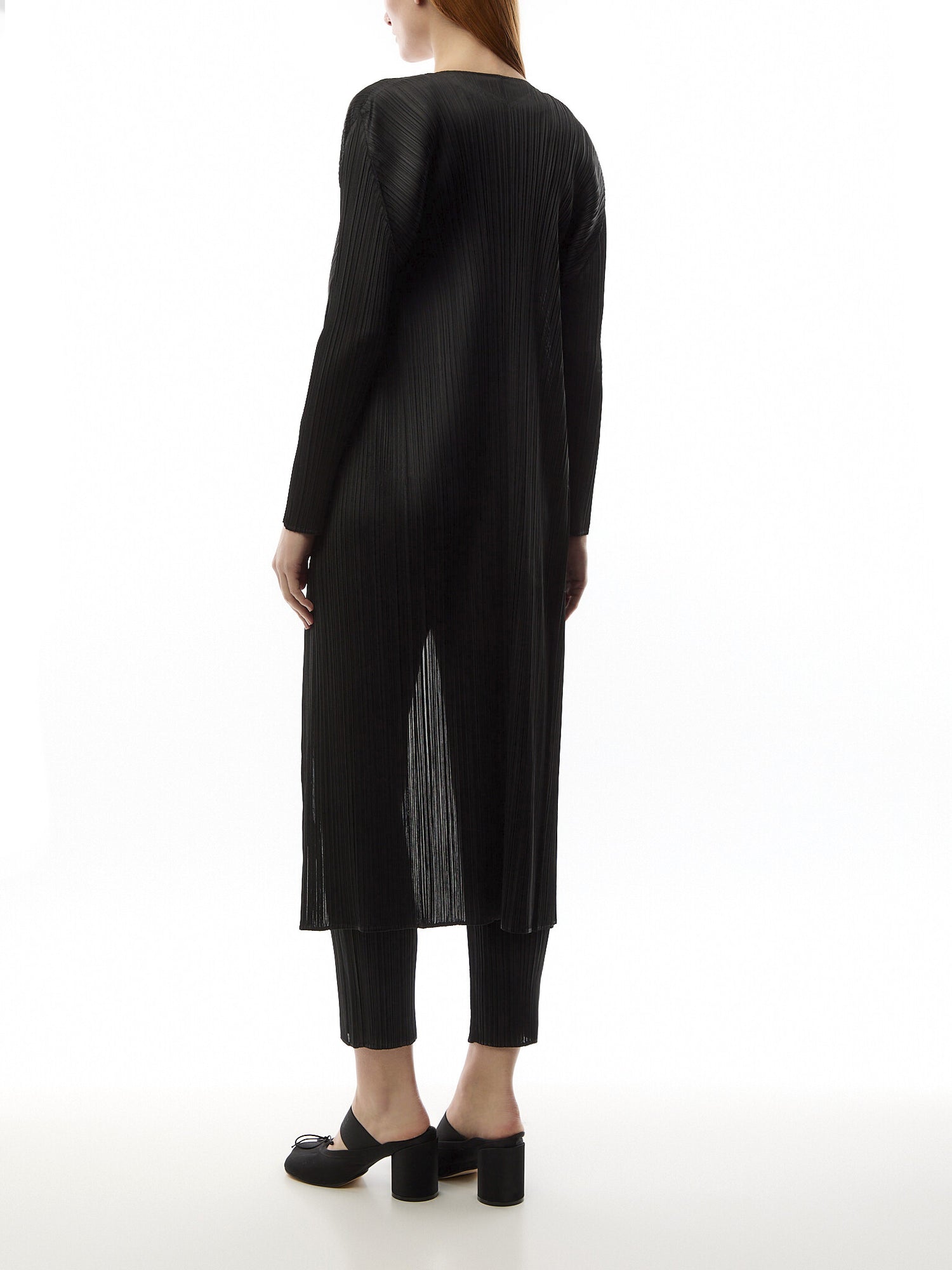 Pleats Basic Long Sleeve Blackcardigan Coat