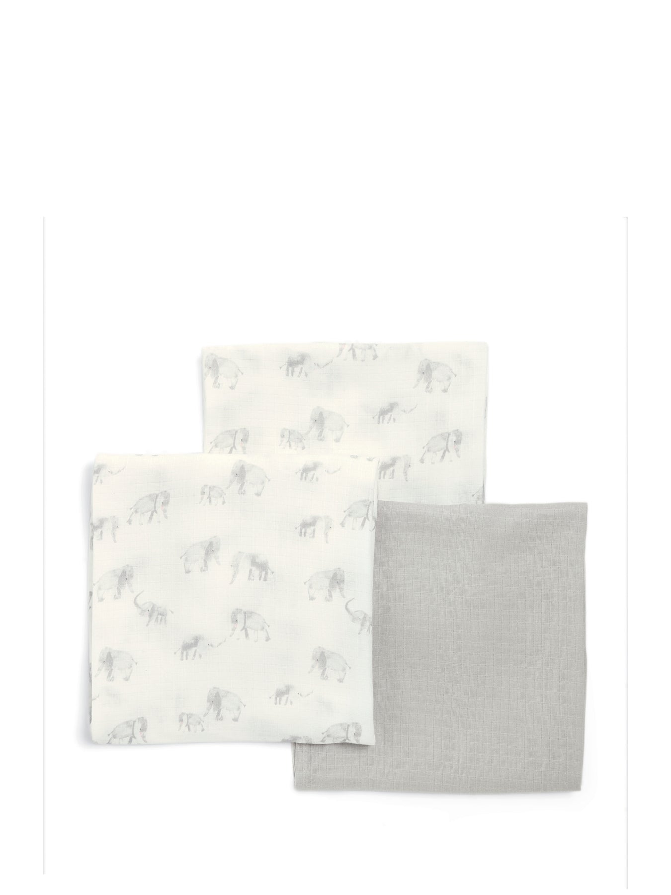 3Pk Muslin Squares Elephant White