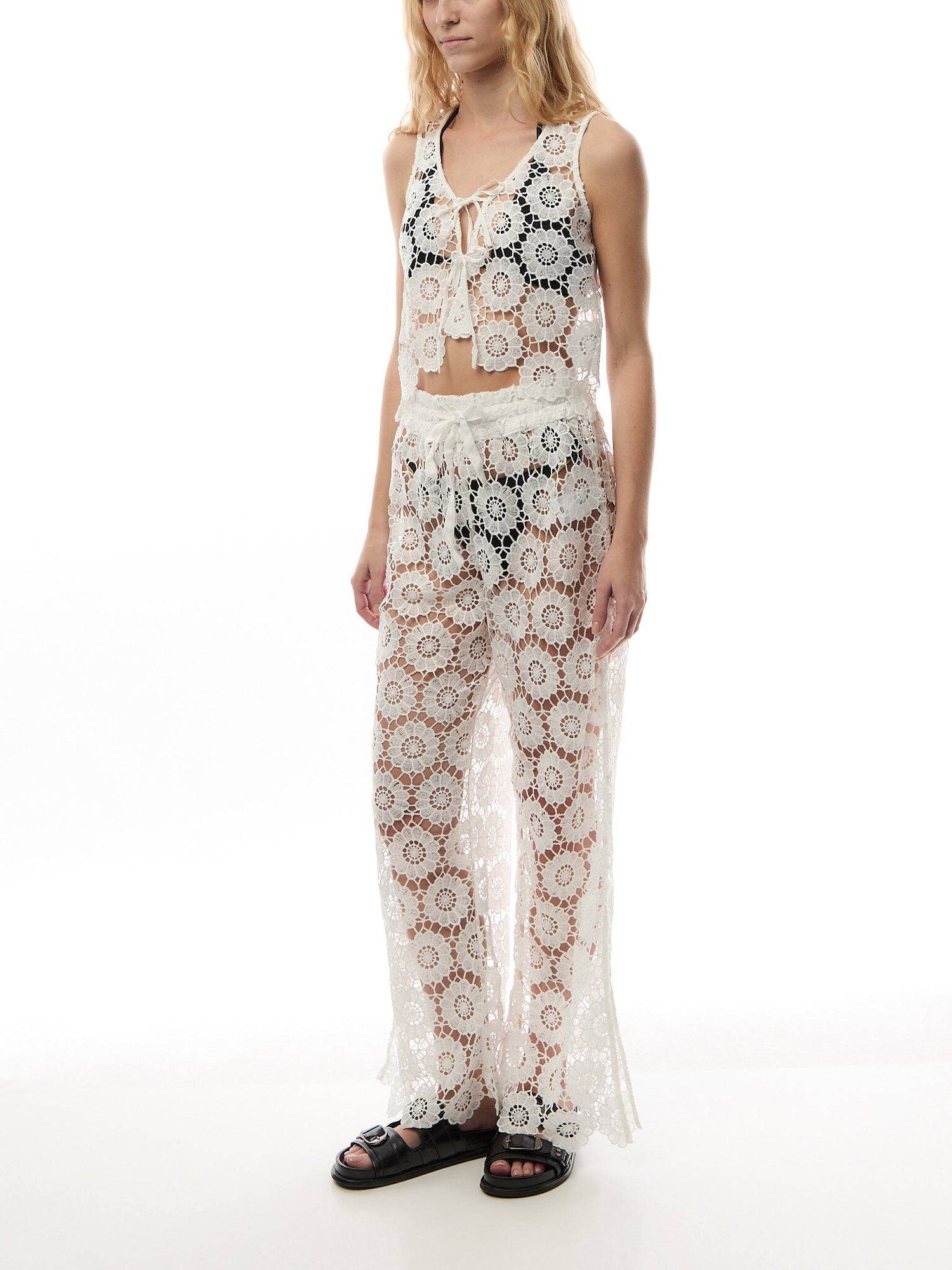 Side Split Pant White Crochet Trouser