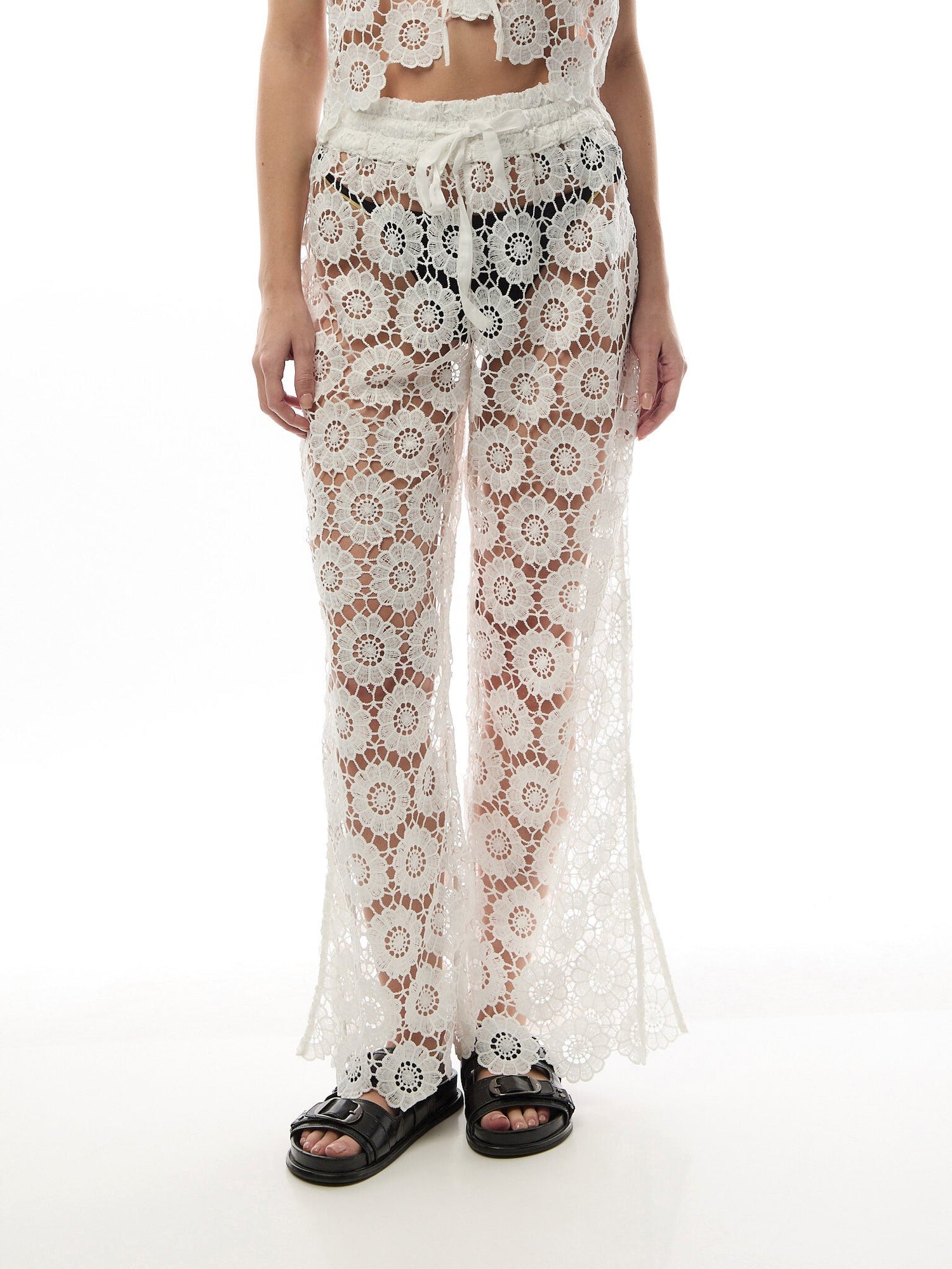 Side Split Pant White Crochet Trouser