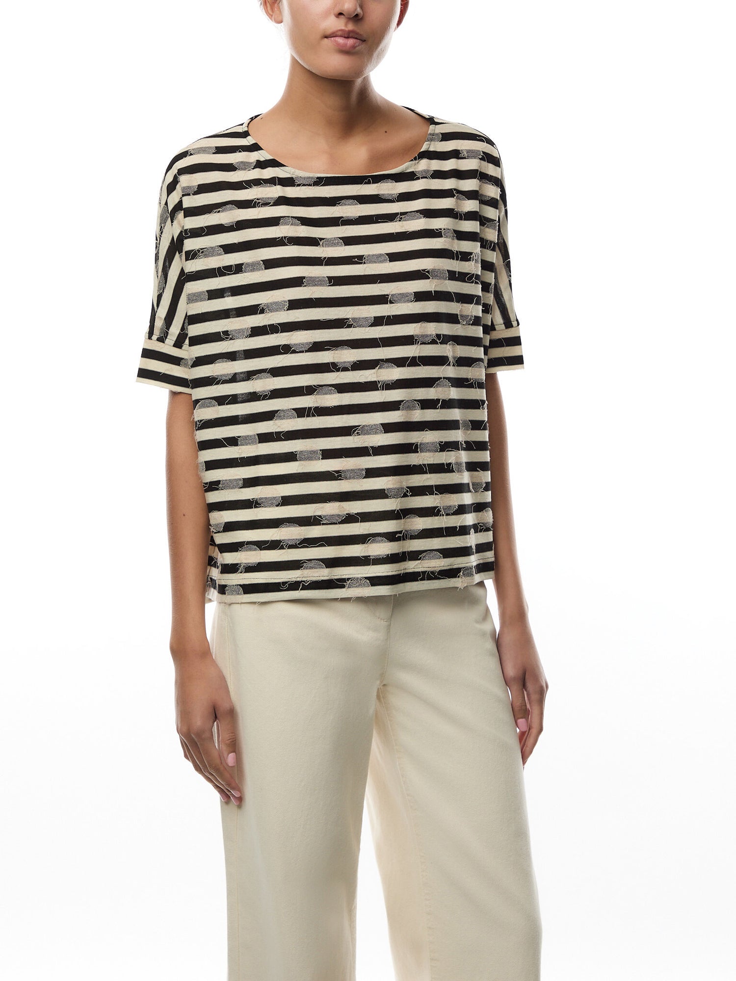 Striped 3/4 Sleeve Top with white Spots