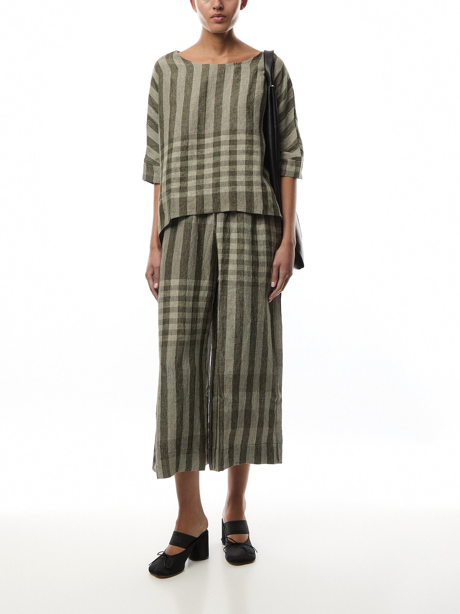 Stripe & check 3/4 Sleeve Top