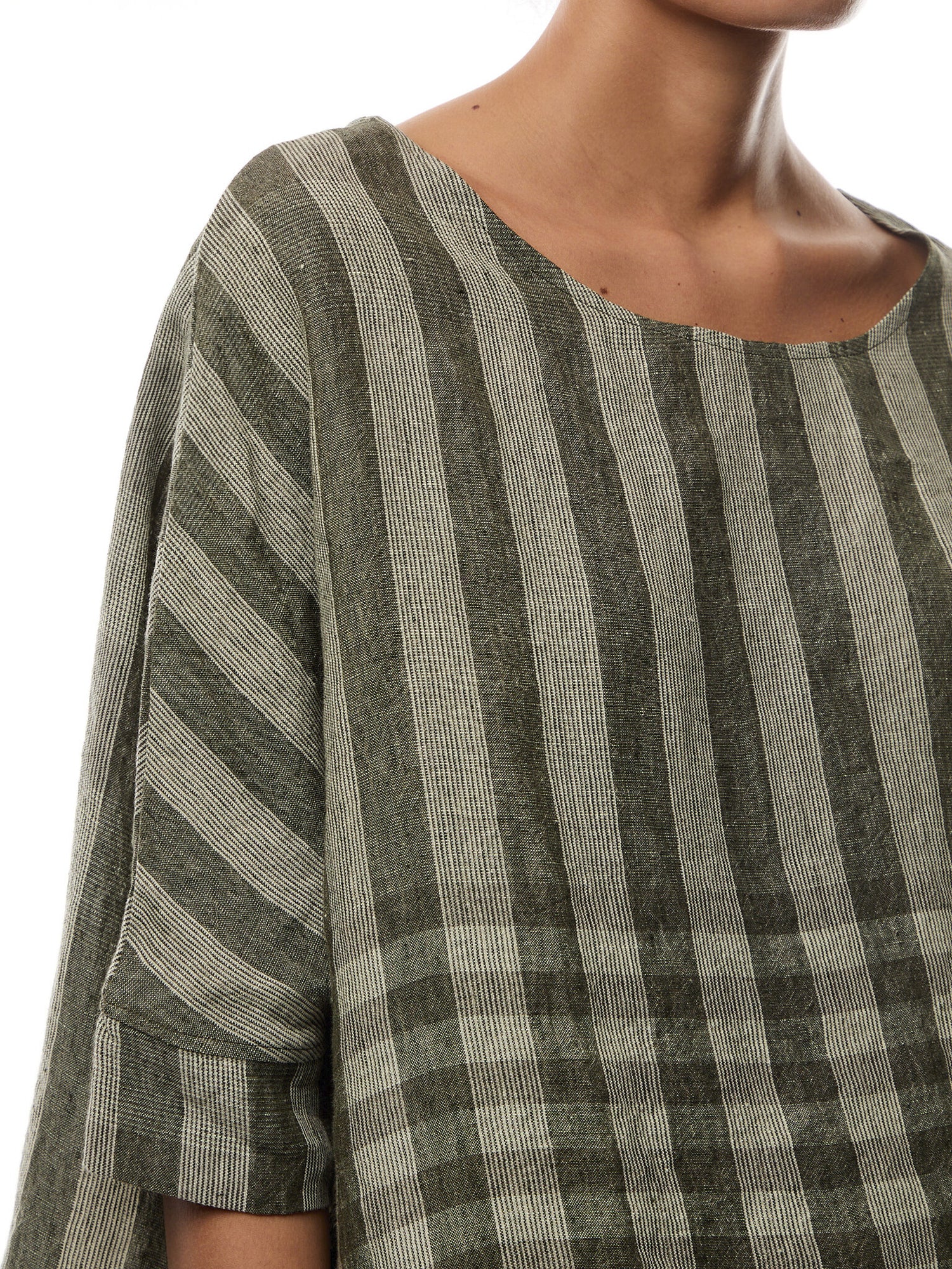 Stripe & check 3/4 Sleeve Top