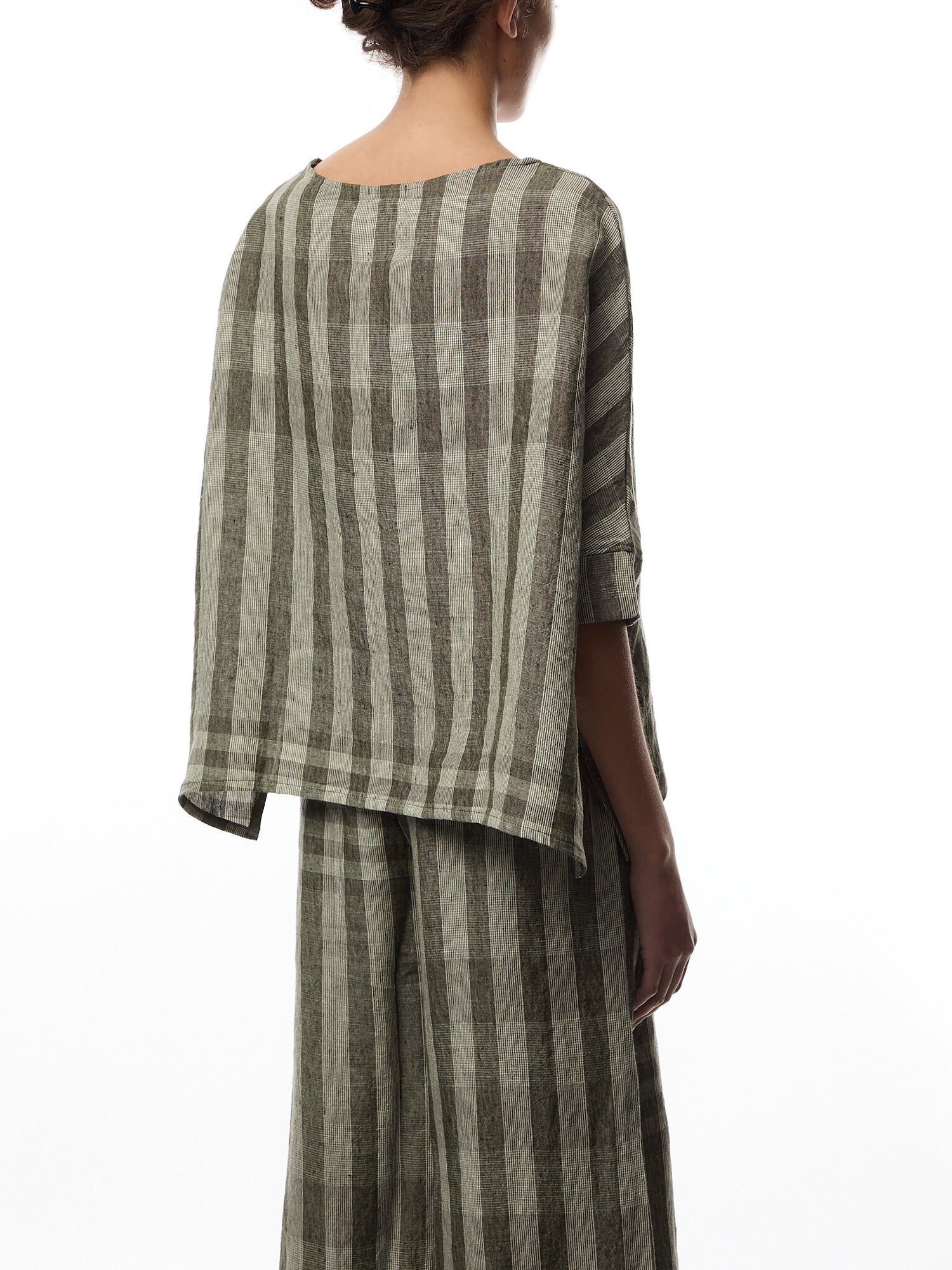 Stripe & check 3/4 Sleeve Top
