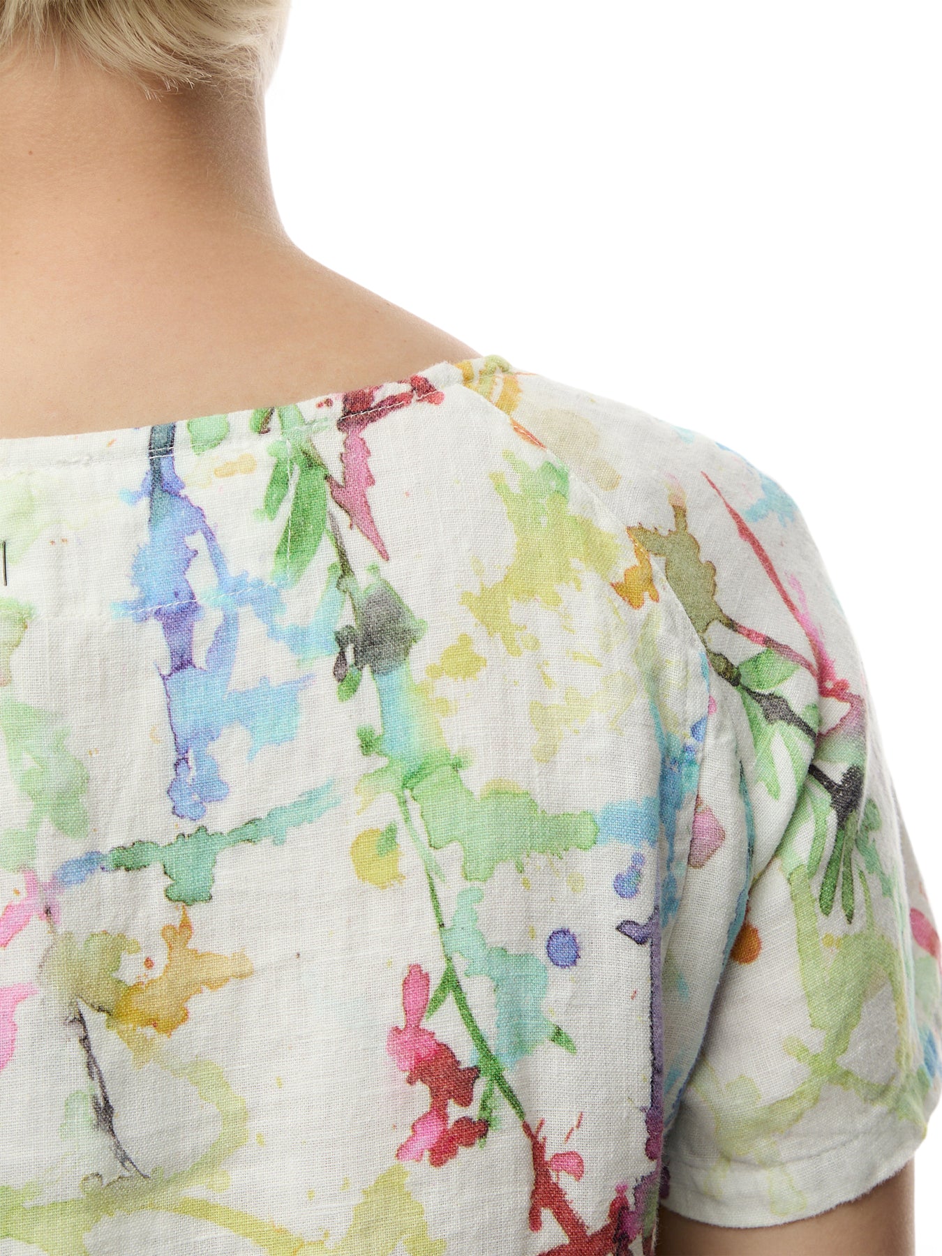 Short Sleeve A Line Printed Linen Dress