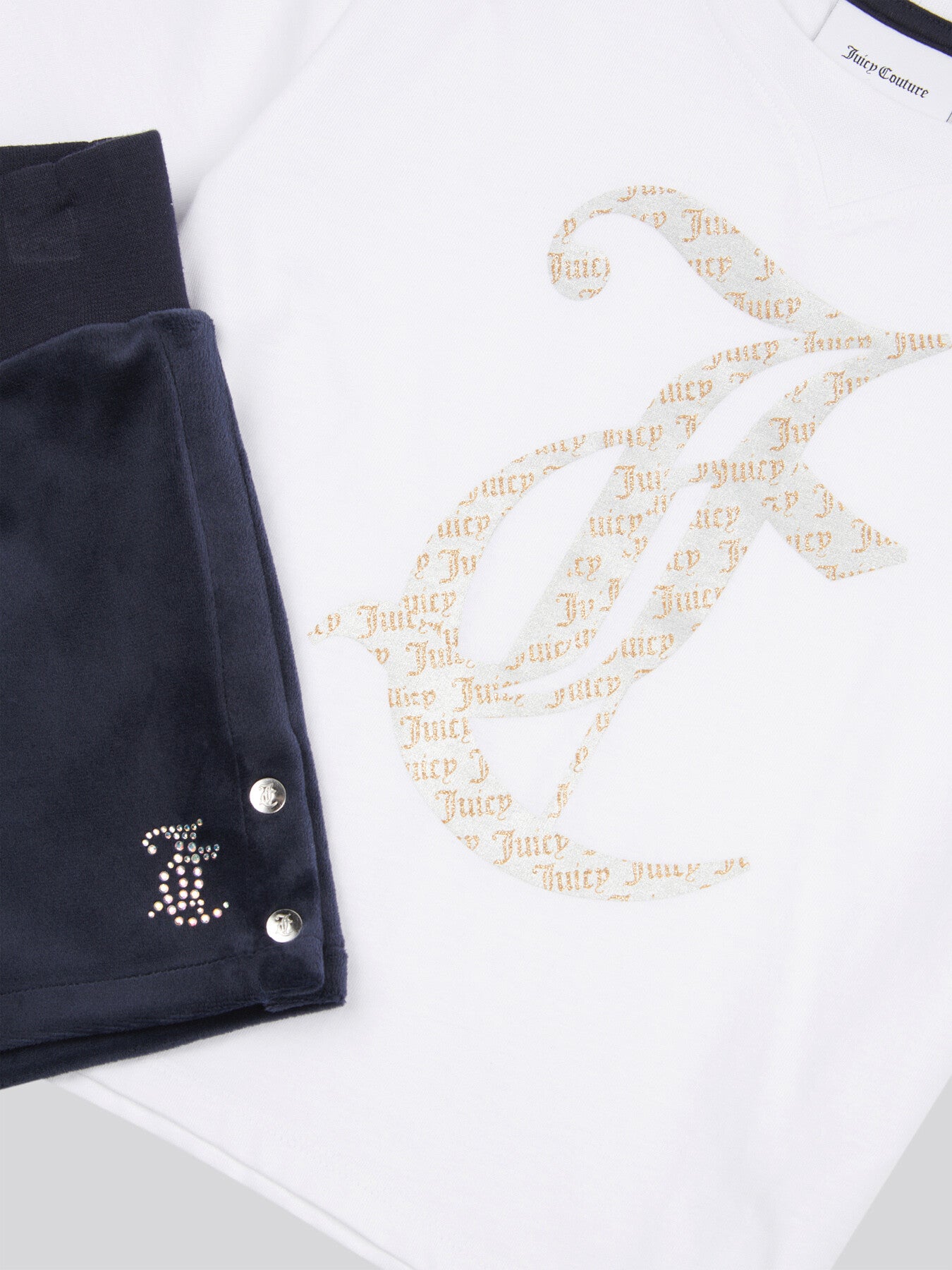 Boxy Double Neck Tee Velour Popper Short Set