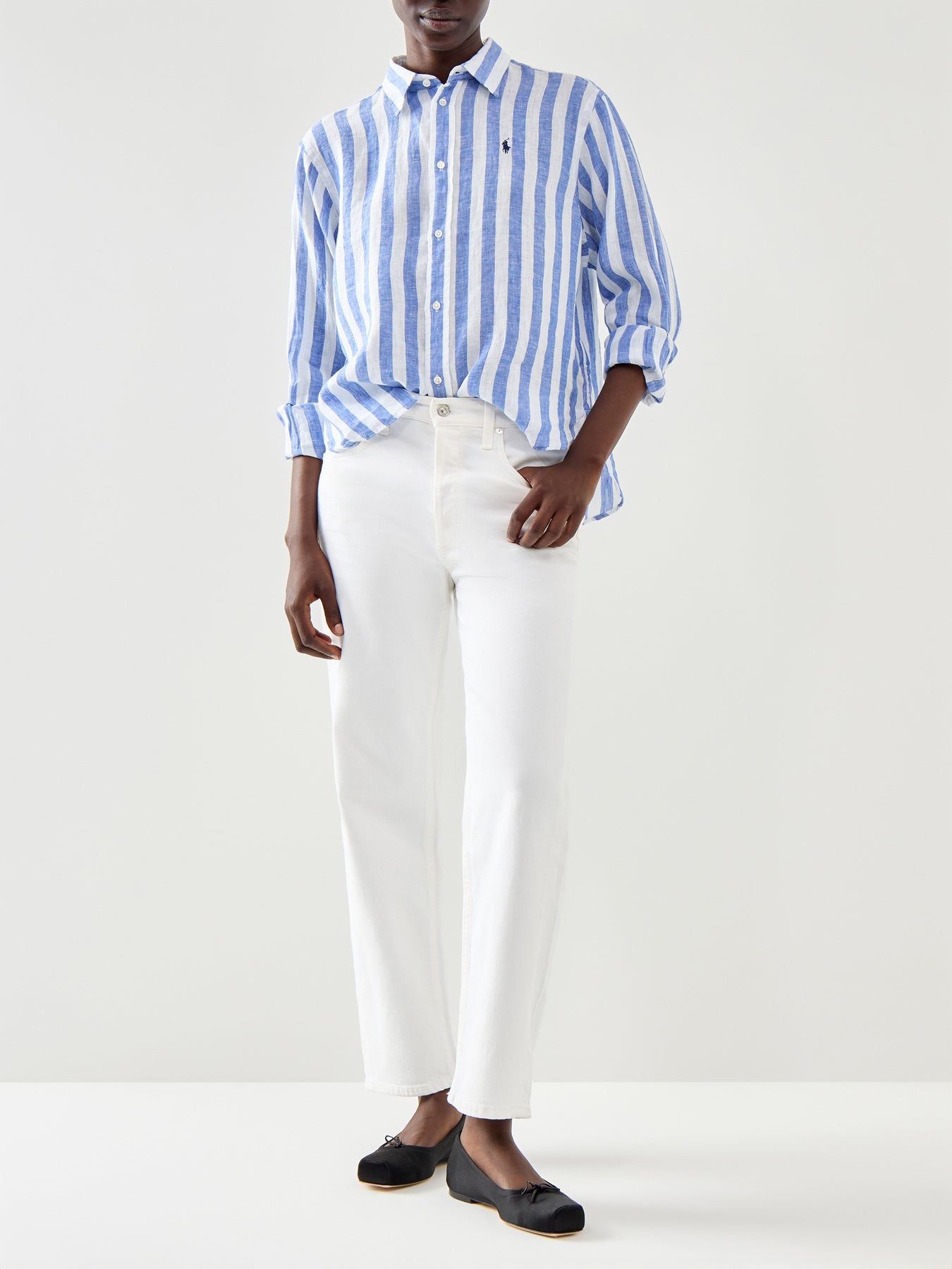 Wide Stripe Long Sleeve Button Front Cropped Shirt
