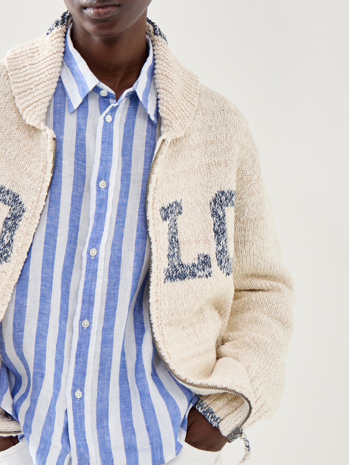 Wide Stripe Long Sleeve Button Front Cropped Shirt