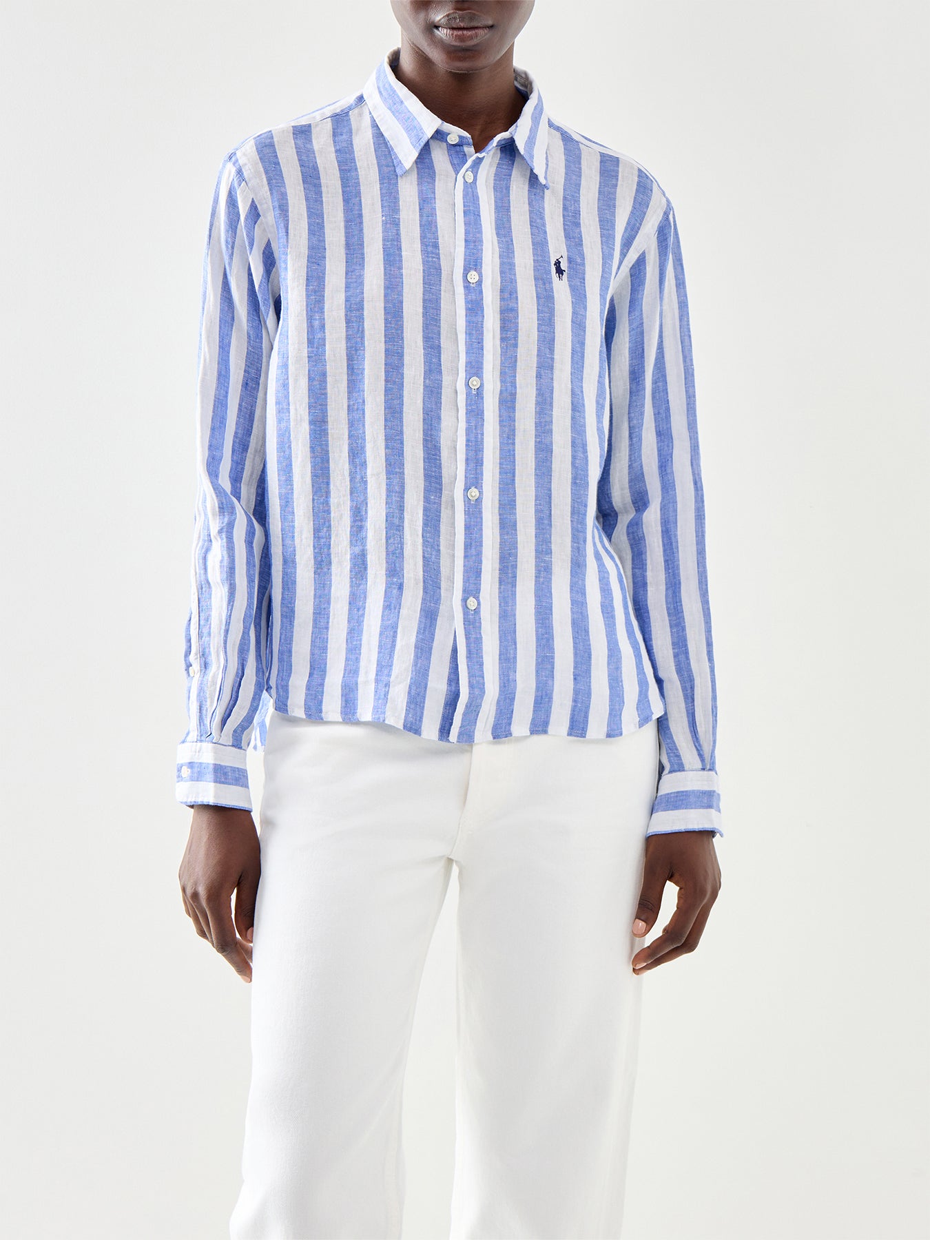 Wide Stripe Long Sleeve Button Front Cropped Shirt