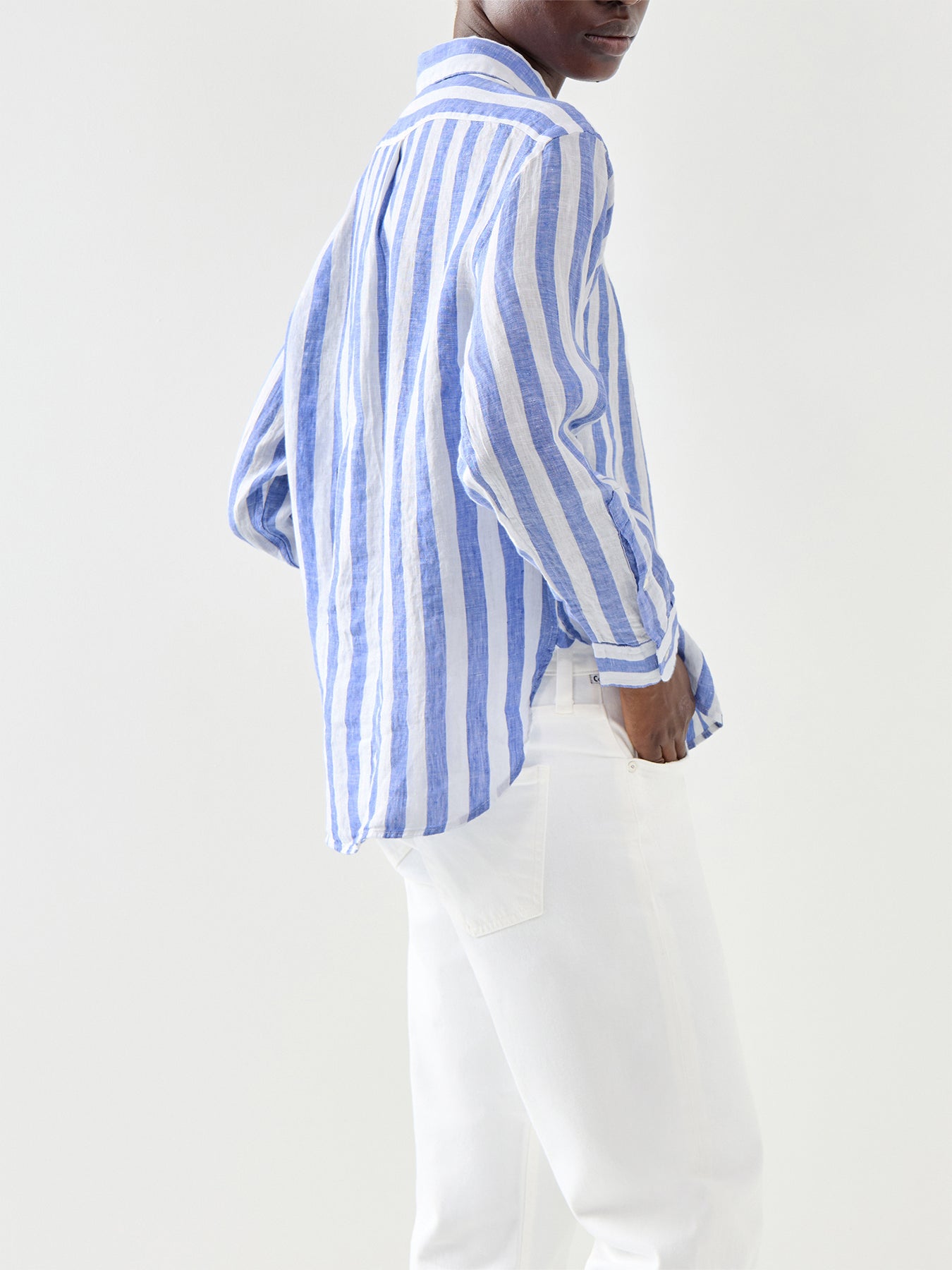 Wide Stripe Long Sleeve Button Front Cropped Shirt