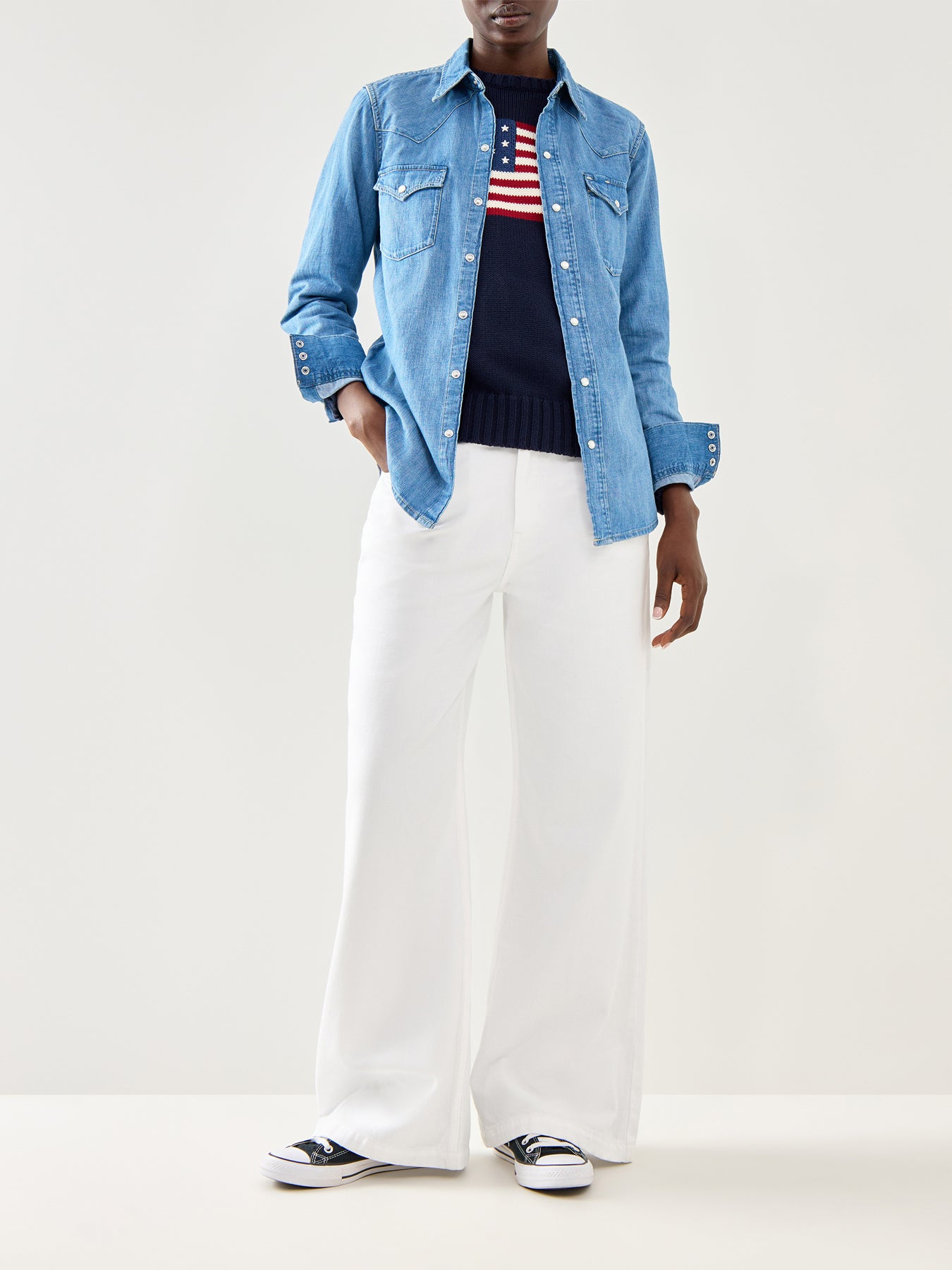 Standard Denim Long Sleeve Button Front Shirt Canaria Wash