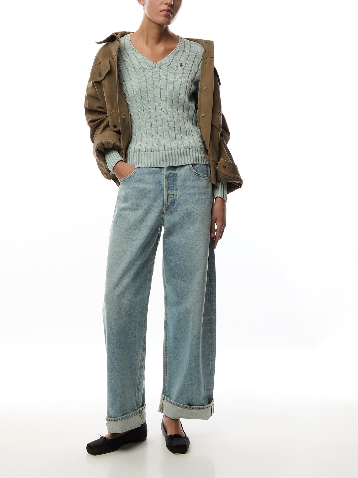 Cable-Knit Cotton V-Neck Jumper