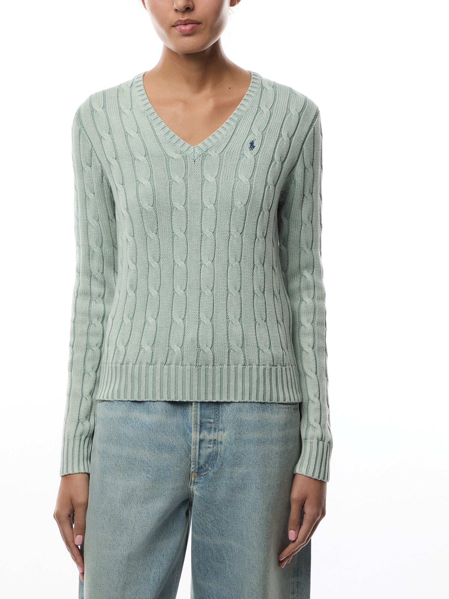 Cable-Knit Cotton V-Neck Jumper