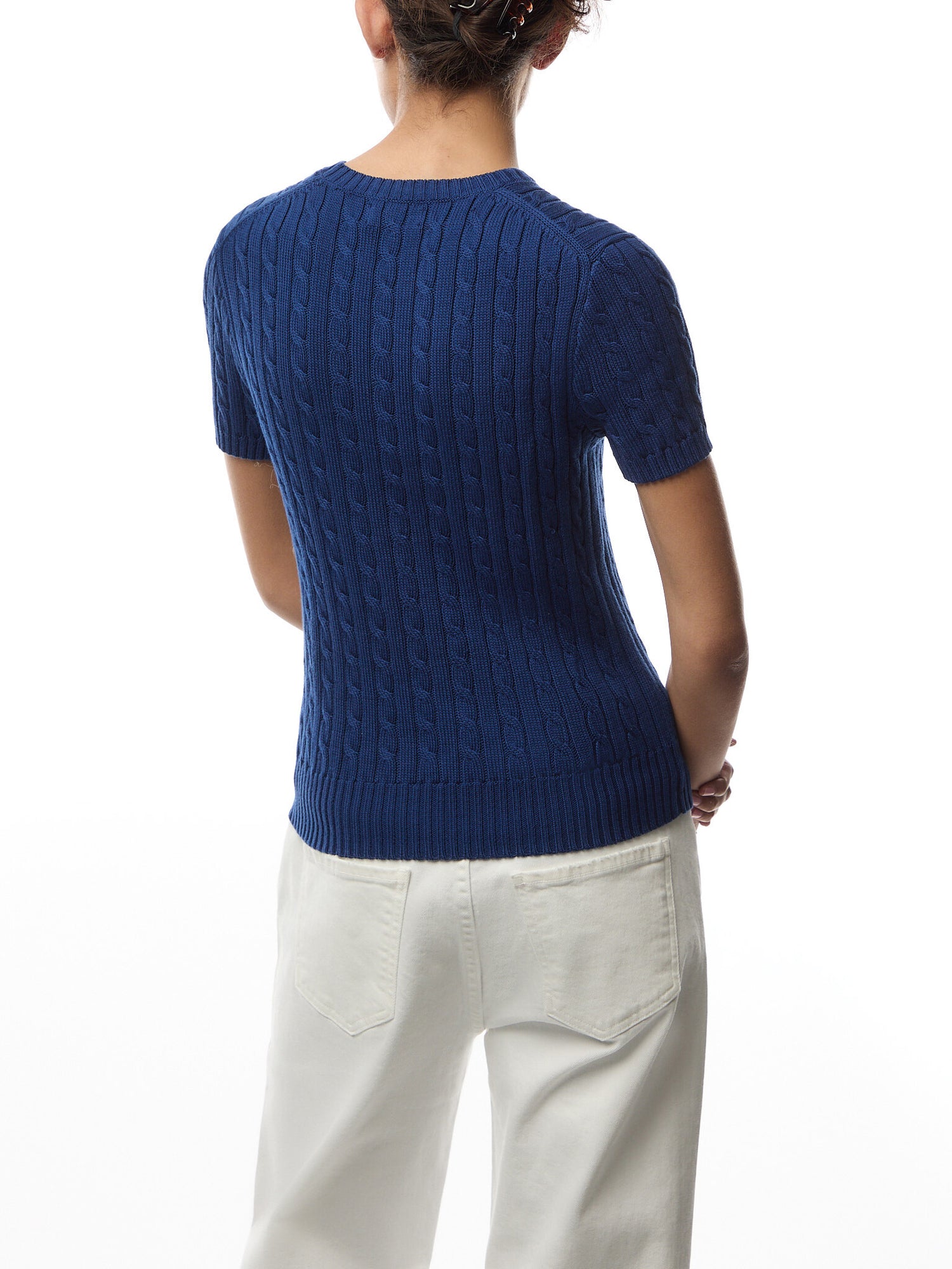 Cable-Knit Cotton Short-Sleeve Jumper