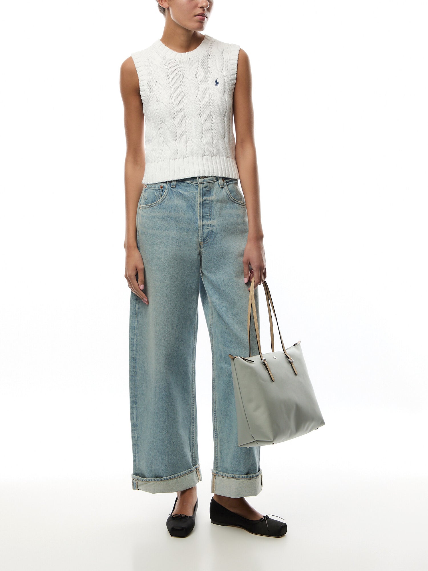 Cable-Knit Cotton Cropped Vest