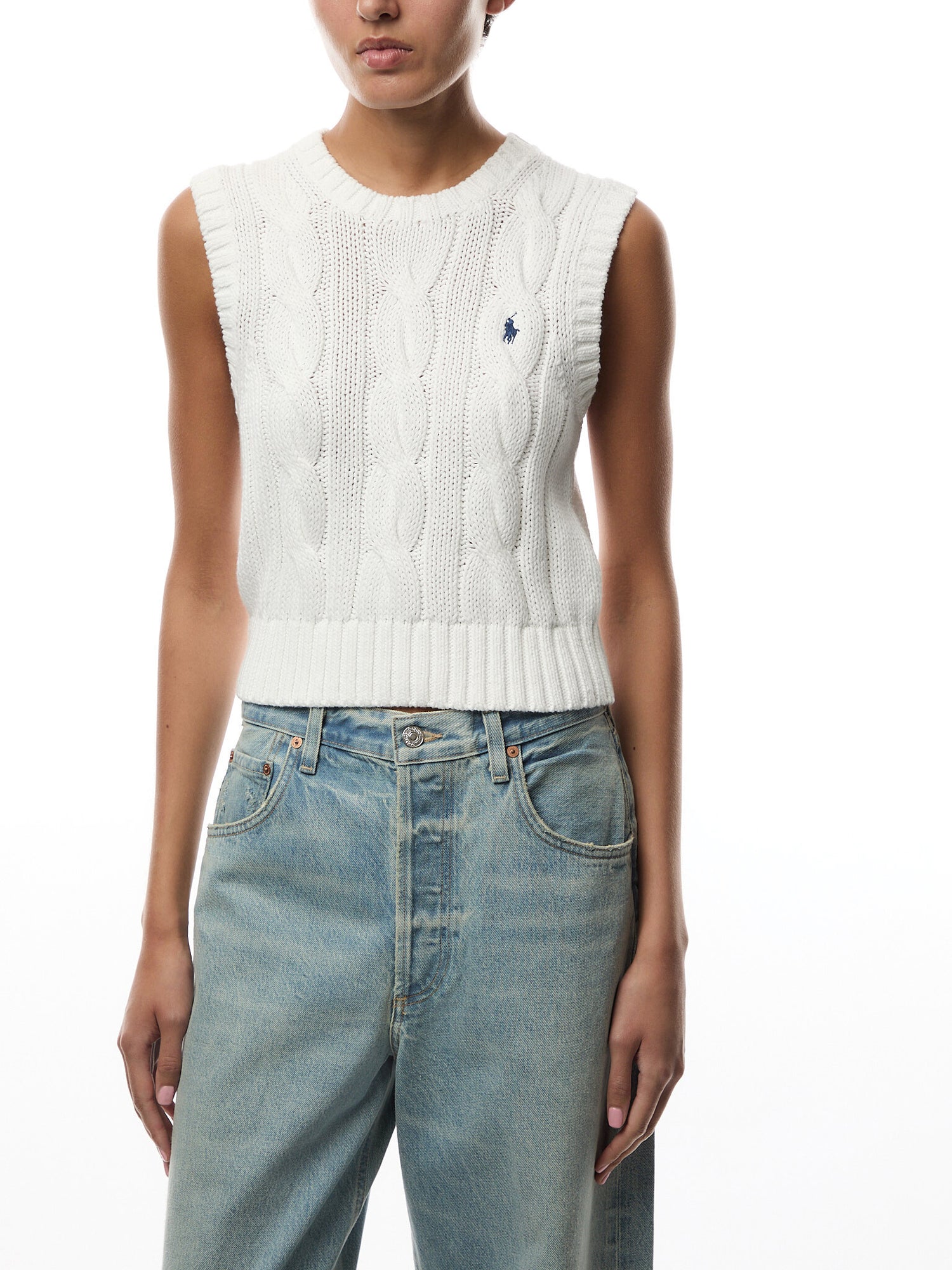 Cable-Knit Cotton Cropped Vest