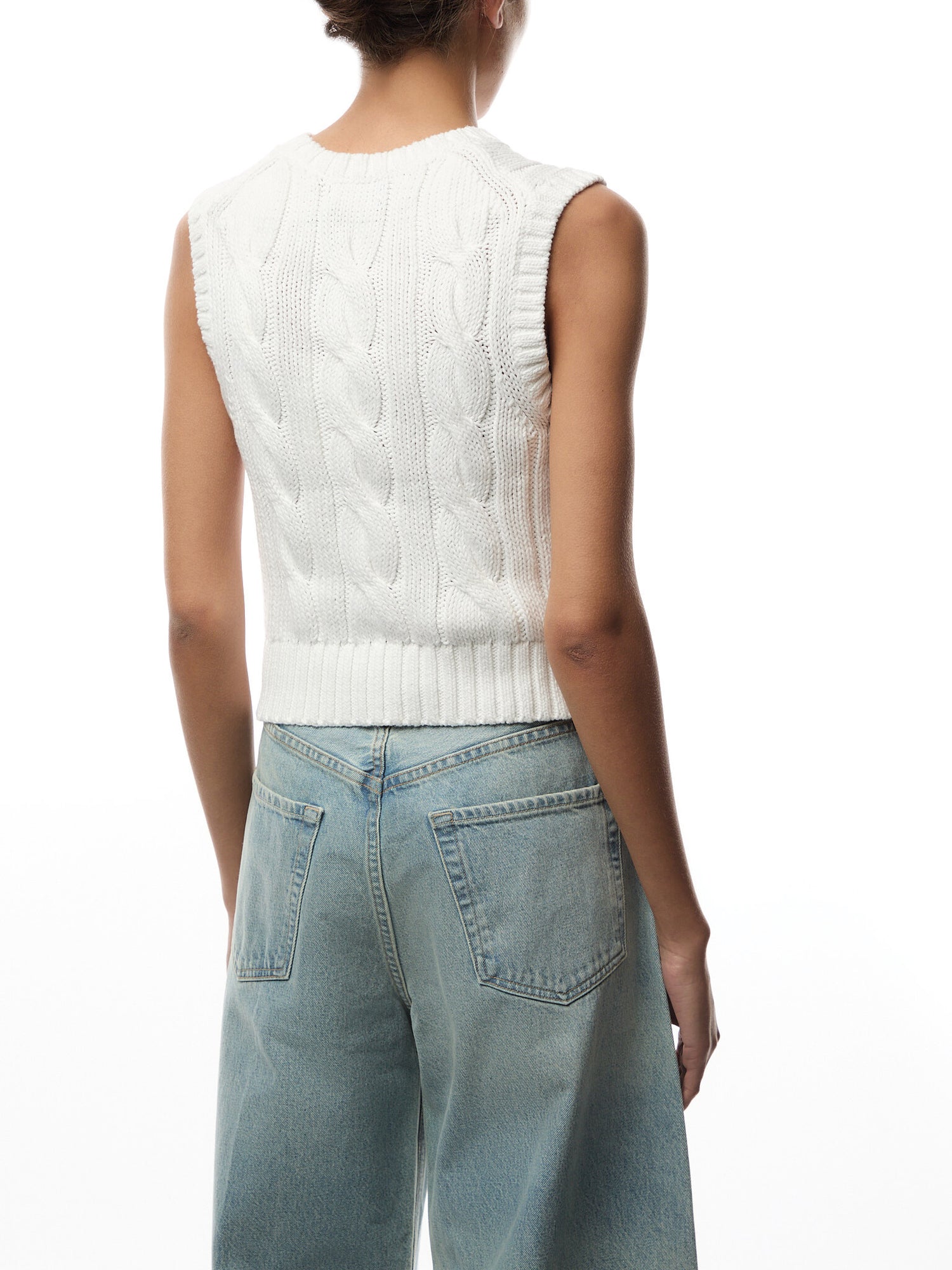 Cable-Knit Cotton Cropped Vest