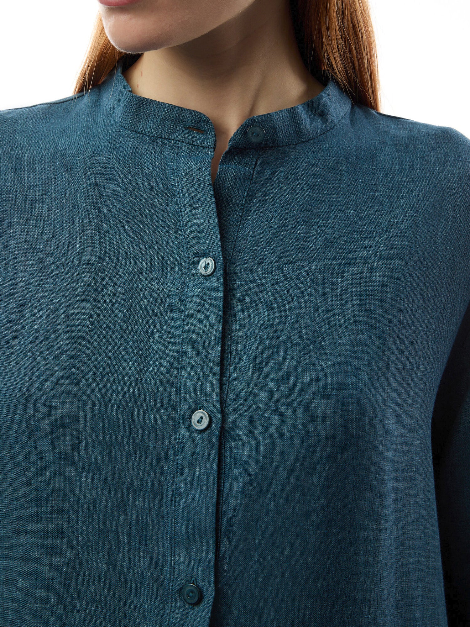 Linen Blend Mandarin Collar Shirtdress