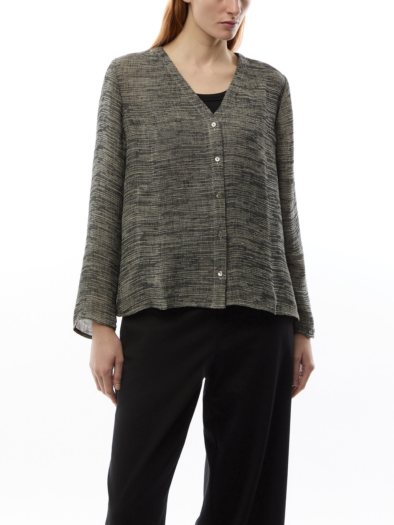 V-Neck Bracelet Slv Shirt Linen Gauze
