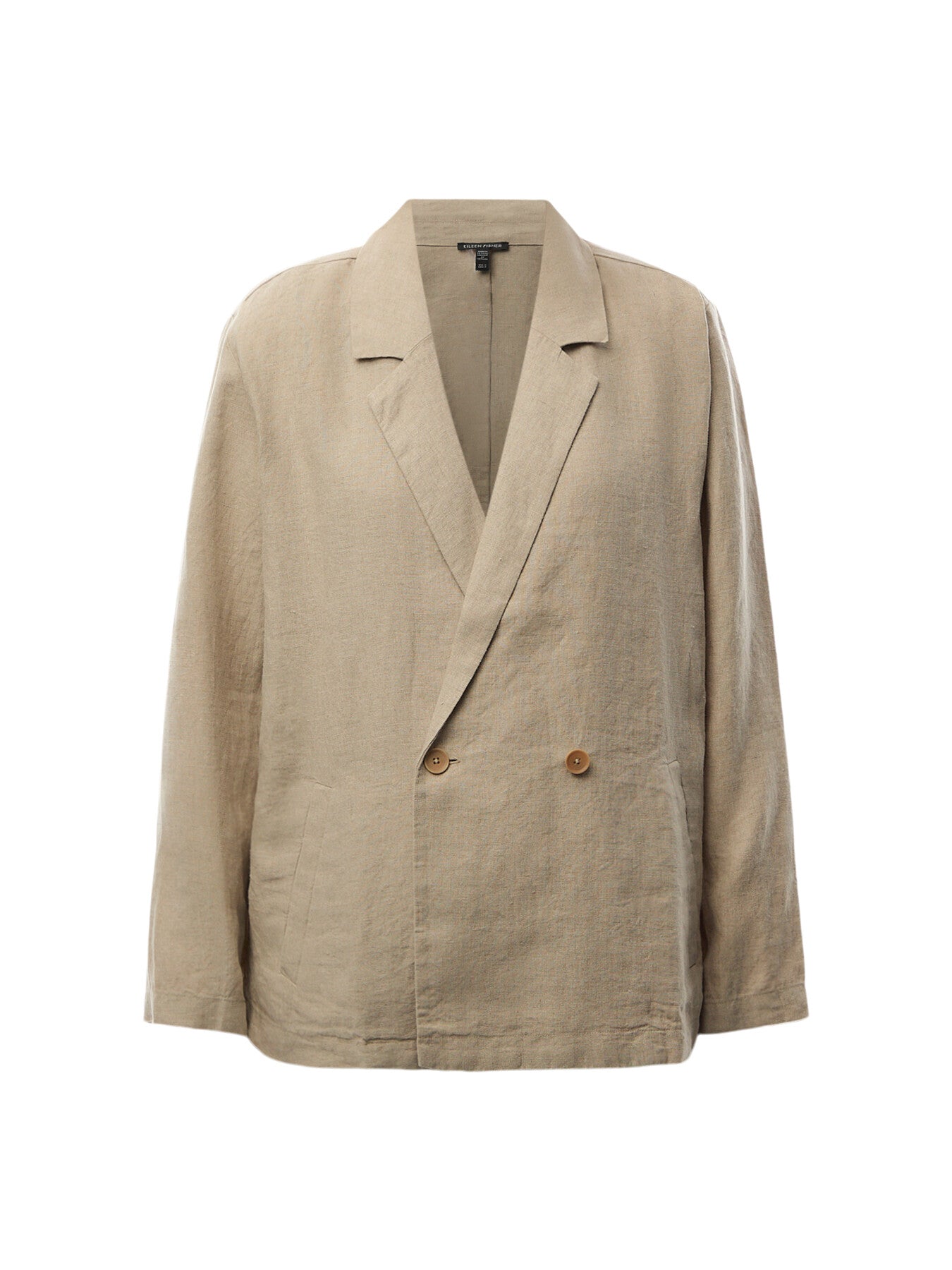Notch Collar Double-Breasted Long Blazer linen