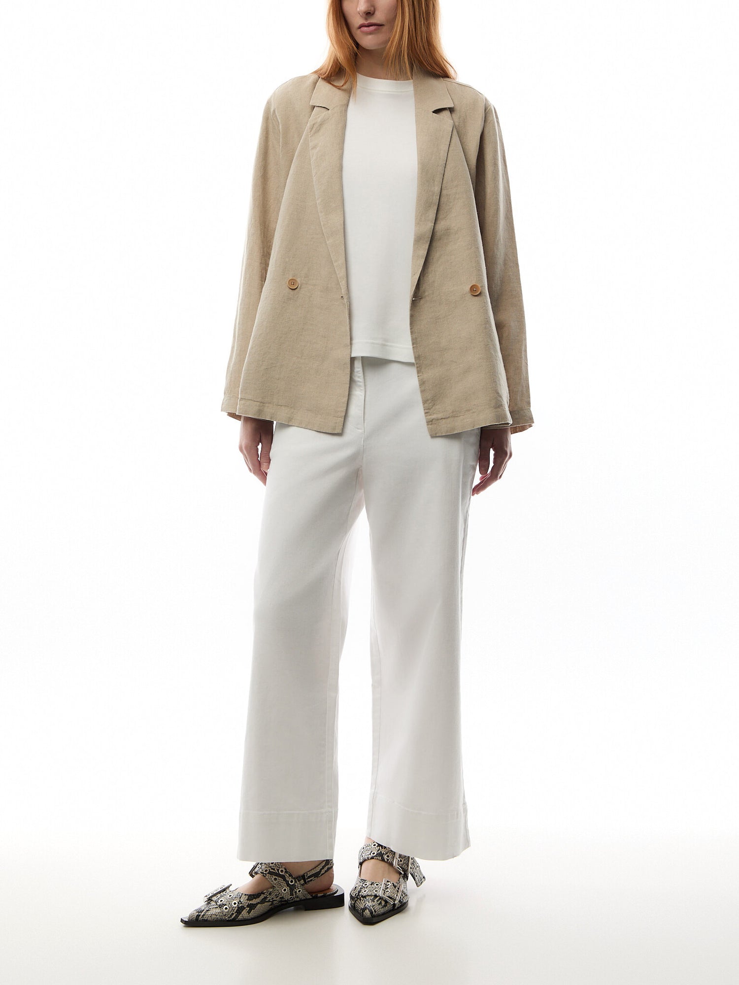 Notch Collar Double-Breasted Long Blazer linen