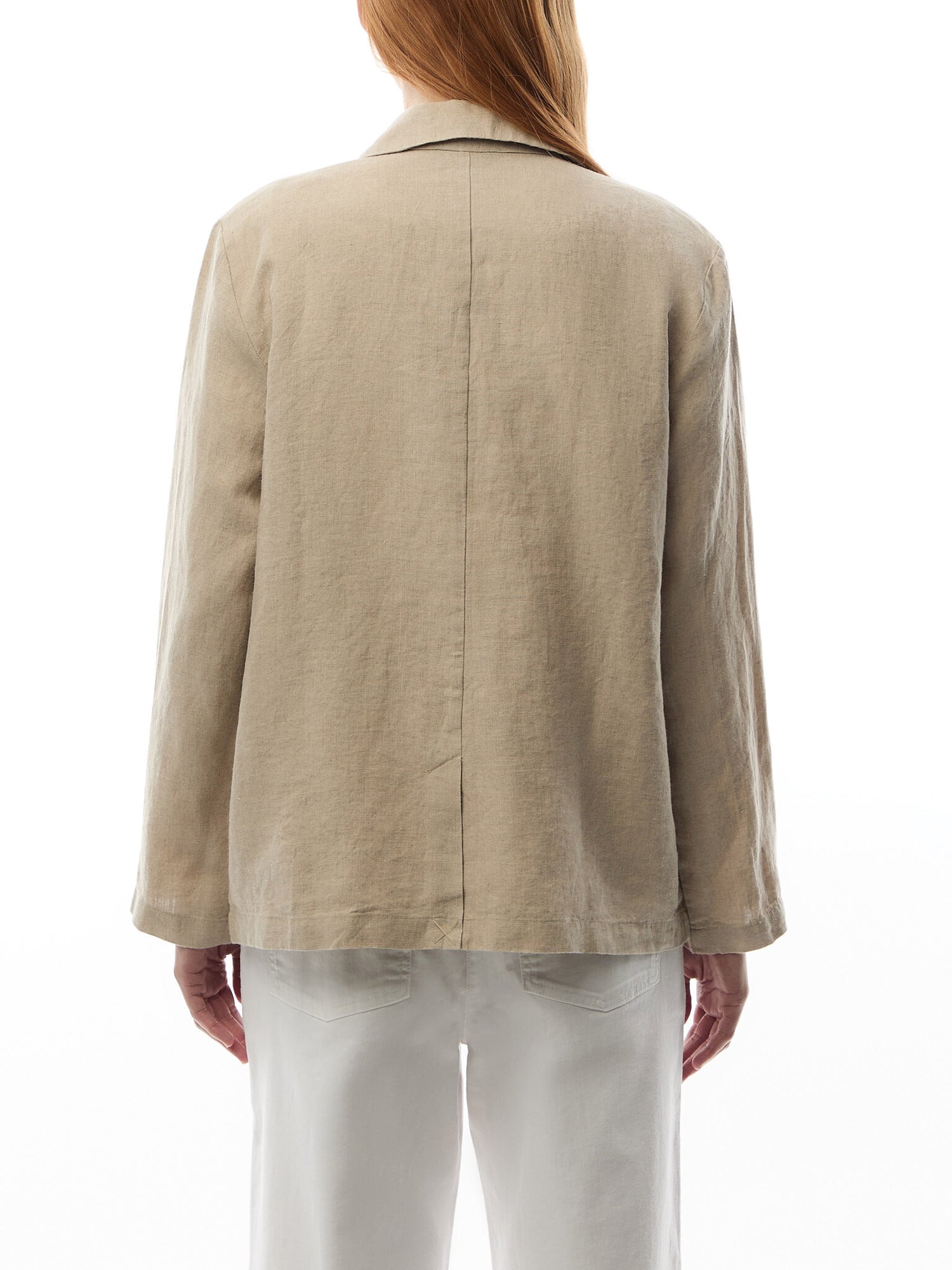 Notch Collar Double-Breasted Long Blazer linen