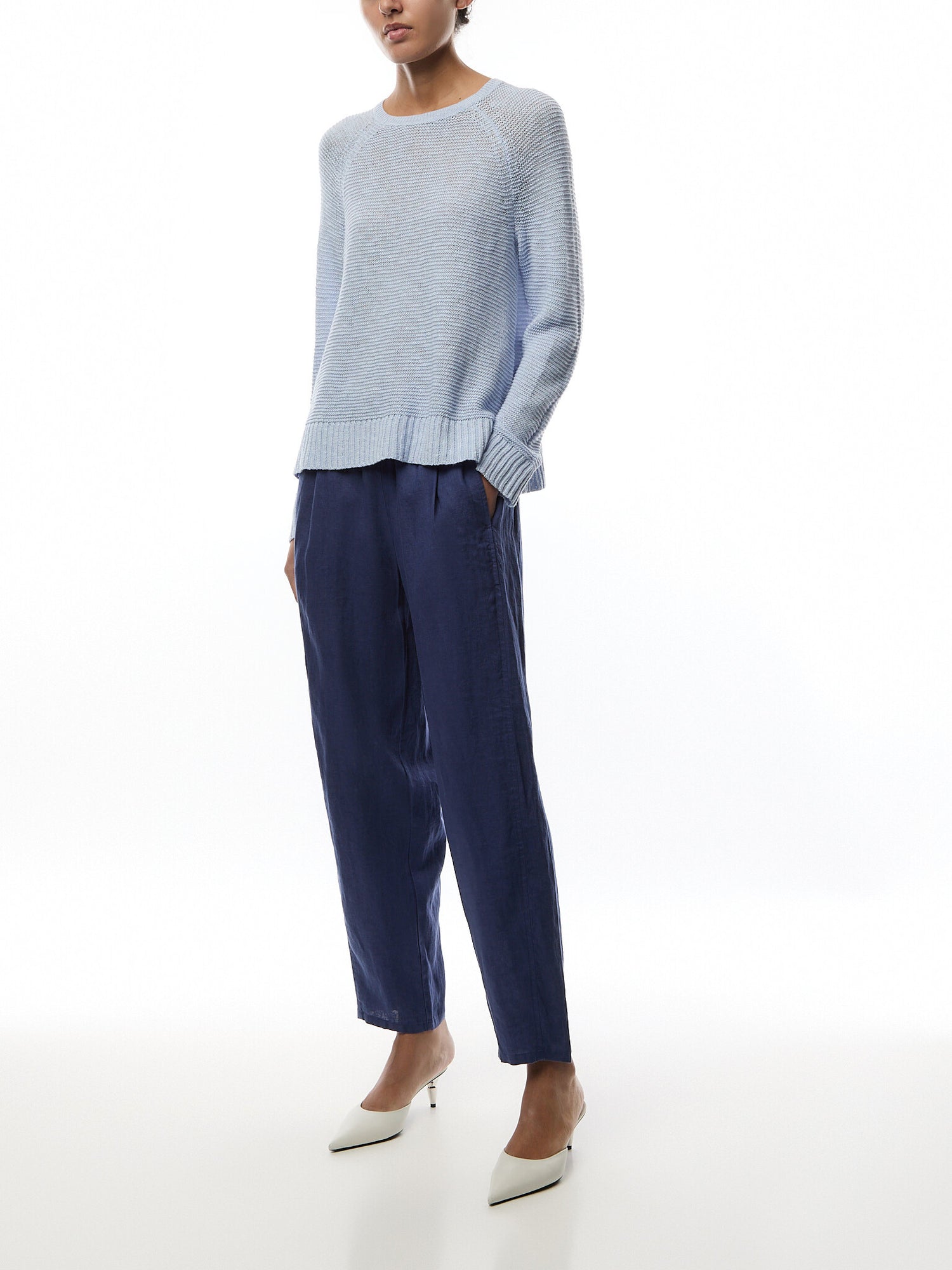 Crew Neck Raglan Sleeve Sweater Linen Cotton