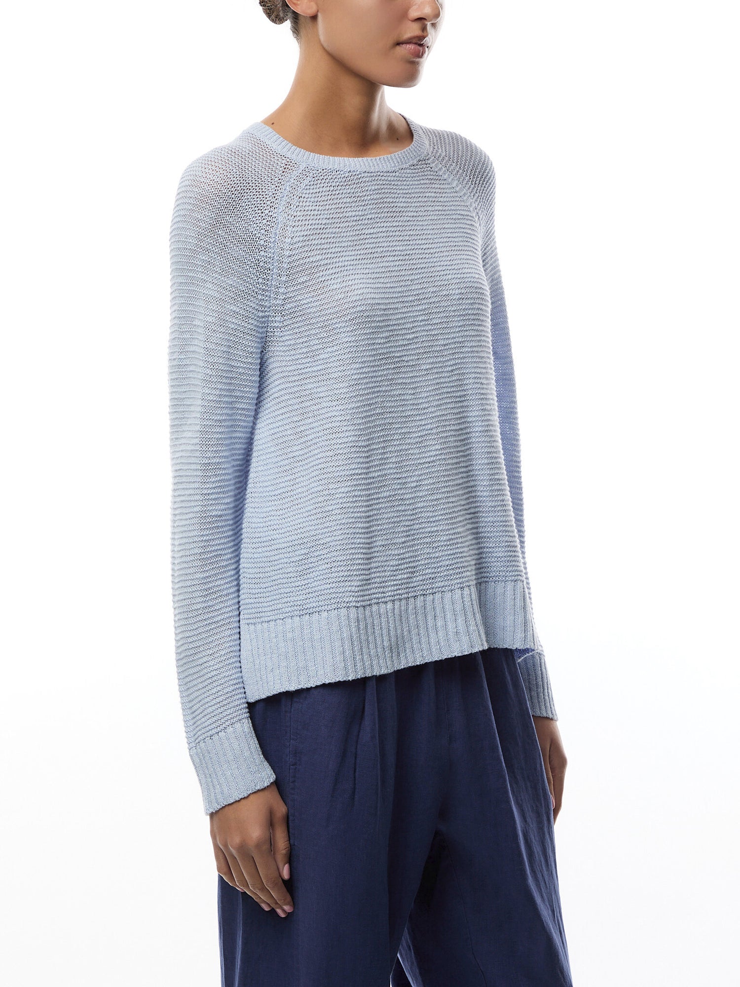 Crew Neck Raglan Sleeve Sweater Linen Cotton