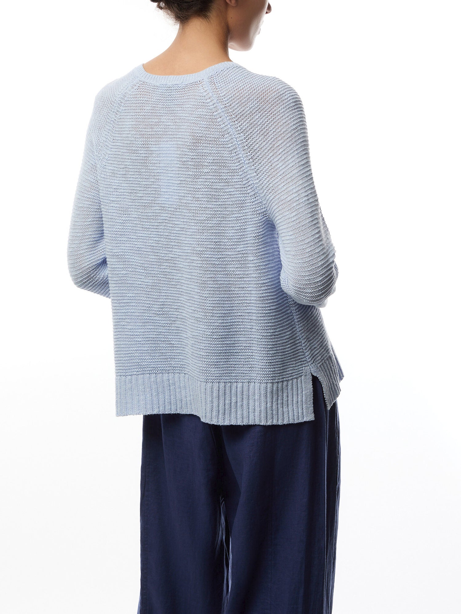 Crew Neck Raglan Sleeve Sweater Linen Cotton